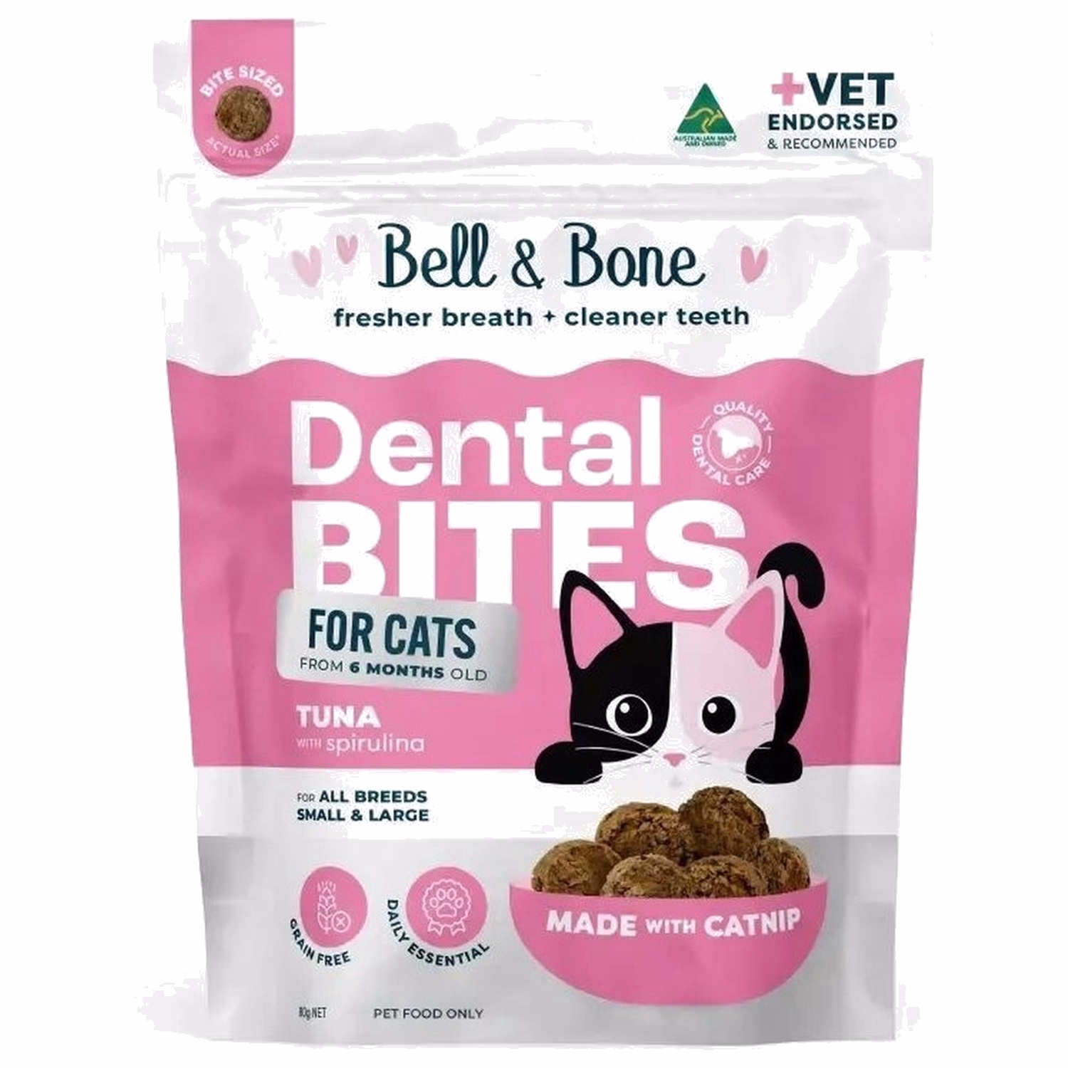 Bell & Bone 貓小食 -  吞拿魚+螺旋藻天然潔齒粒 80g - EXP 11-11-2026