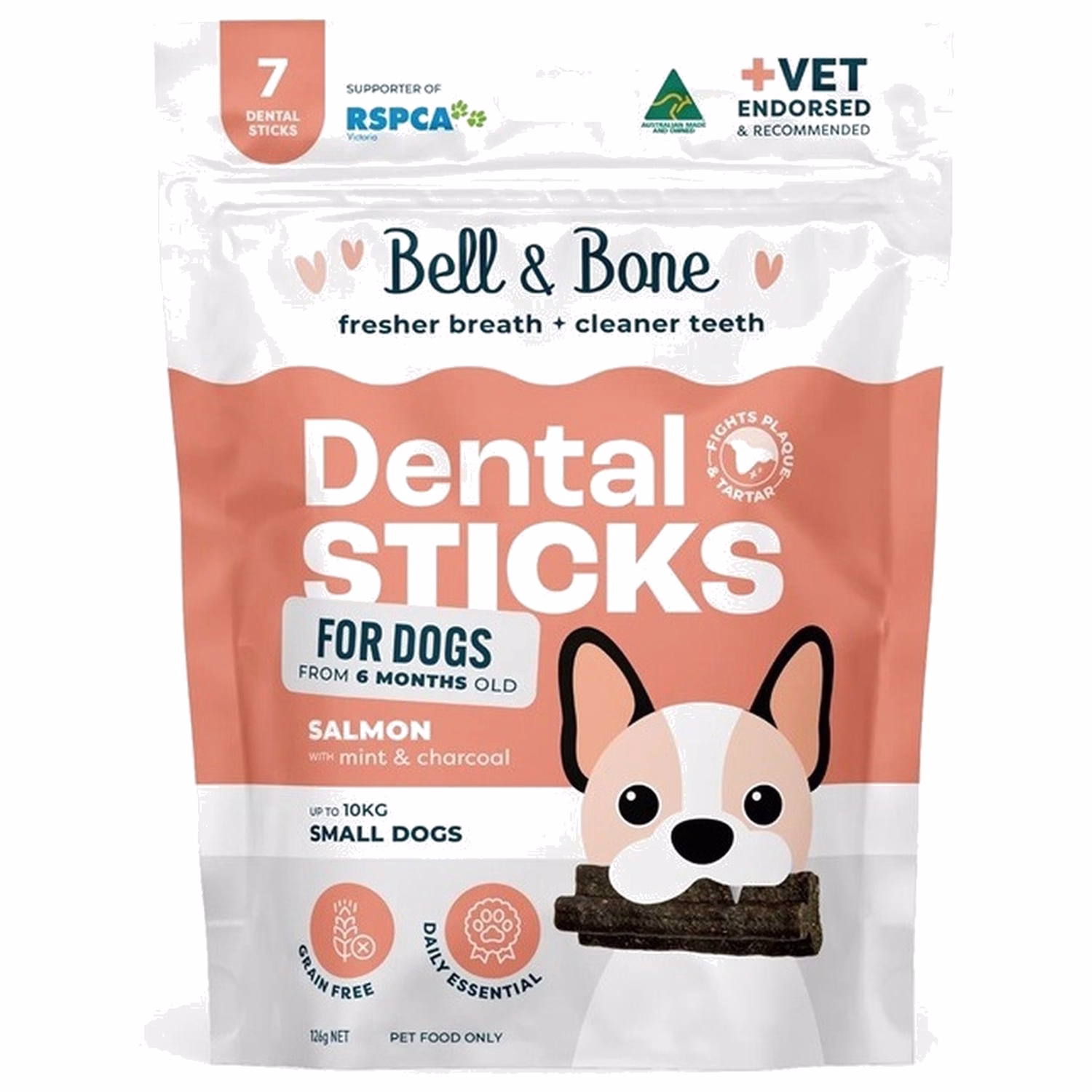 Bell & Bone 狗小食 - 三文魚+薄荷+活性碳天然潔齒棒 7條