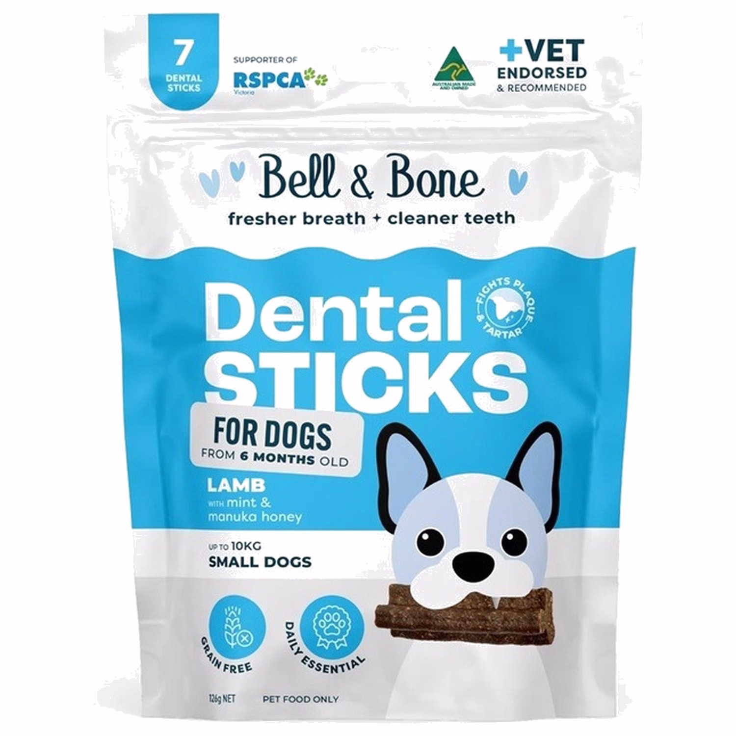 Bell & Bone Dog Dental Treat - Lamb Mint & Manuka Honey Sticks 7pc