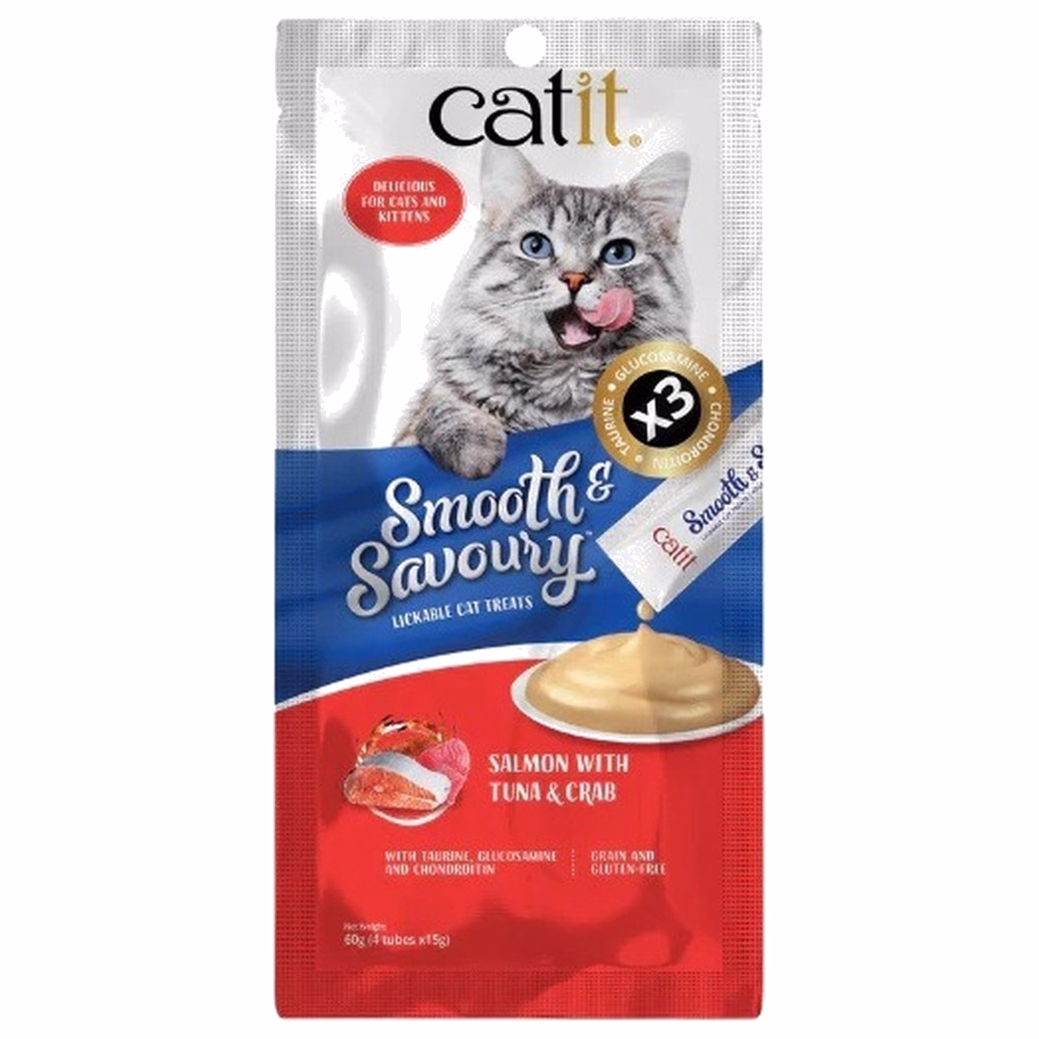 Catit Cat Treat - Smooth & Savory - Salmon with Tuna & Crab 15gx4