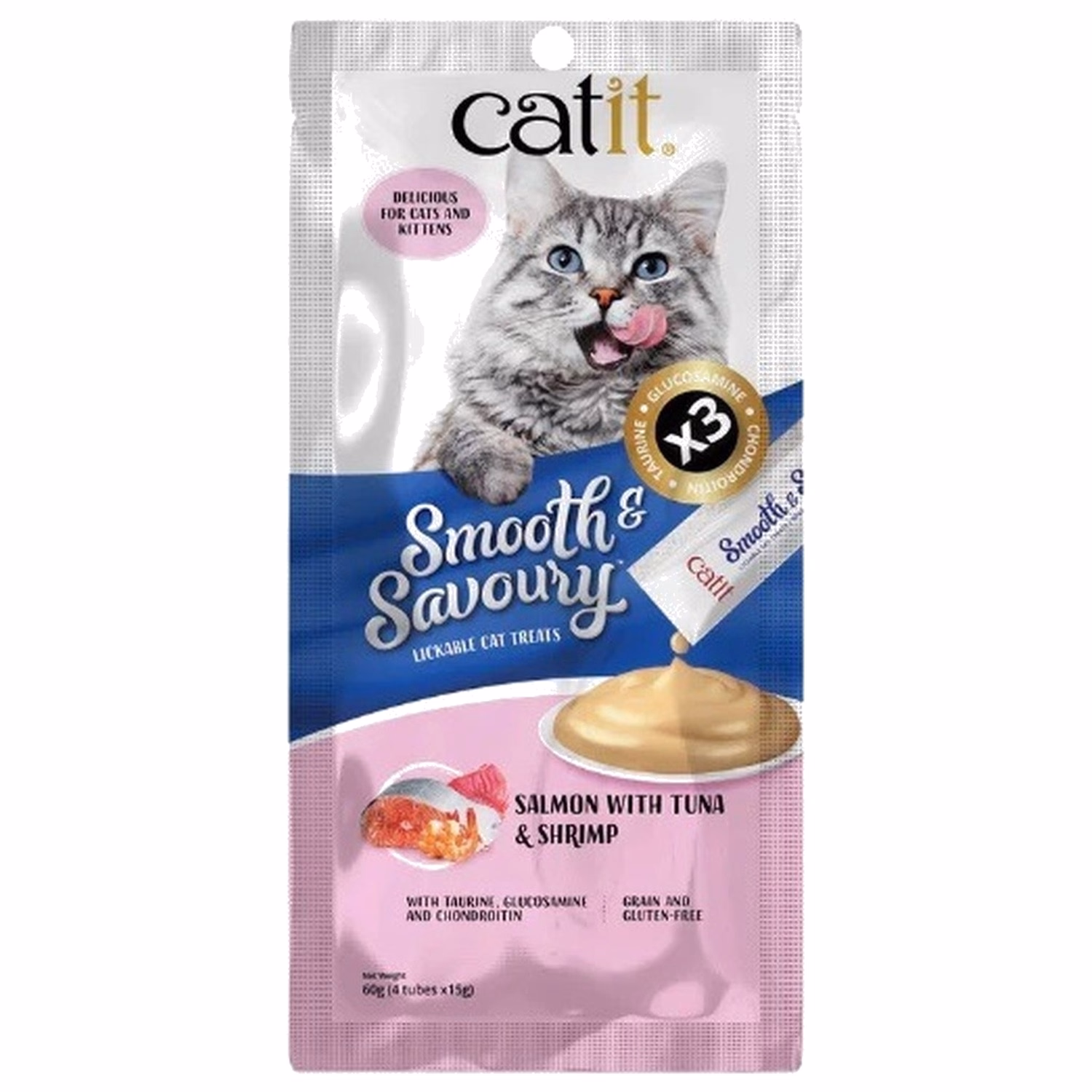 Catit Cat Treat - Smooth & Savory - Salmon with Tuna & Shrimp 15gx4