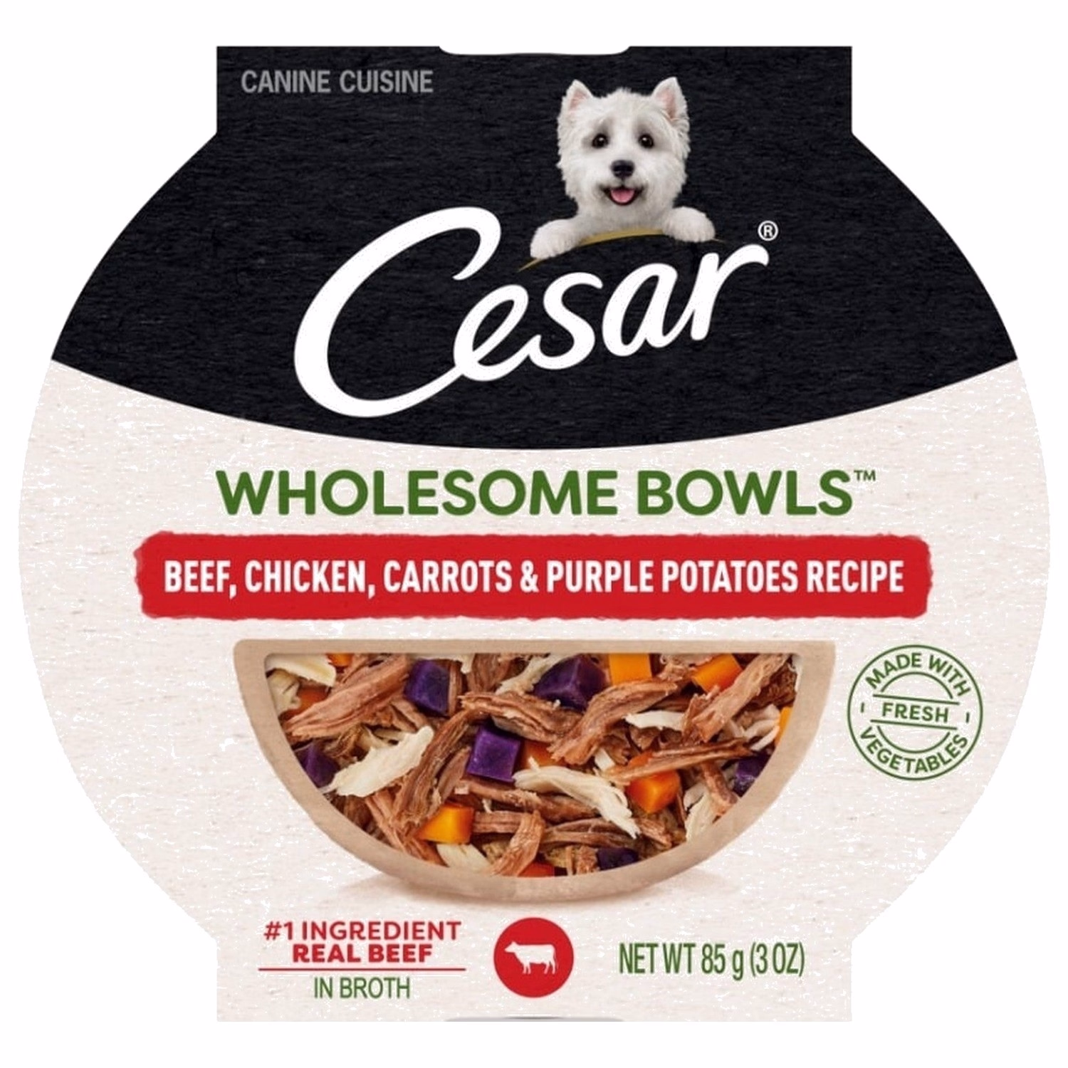 Cesar西莎狗濕糧 - 鮮肉主食碗 - 牛肉雞肉及蔬菜 (胡蘿蔔+紫薯) 85g