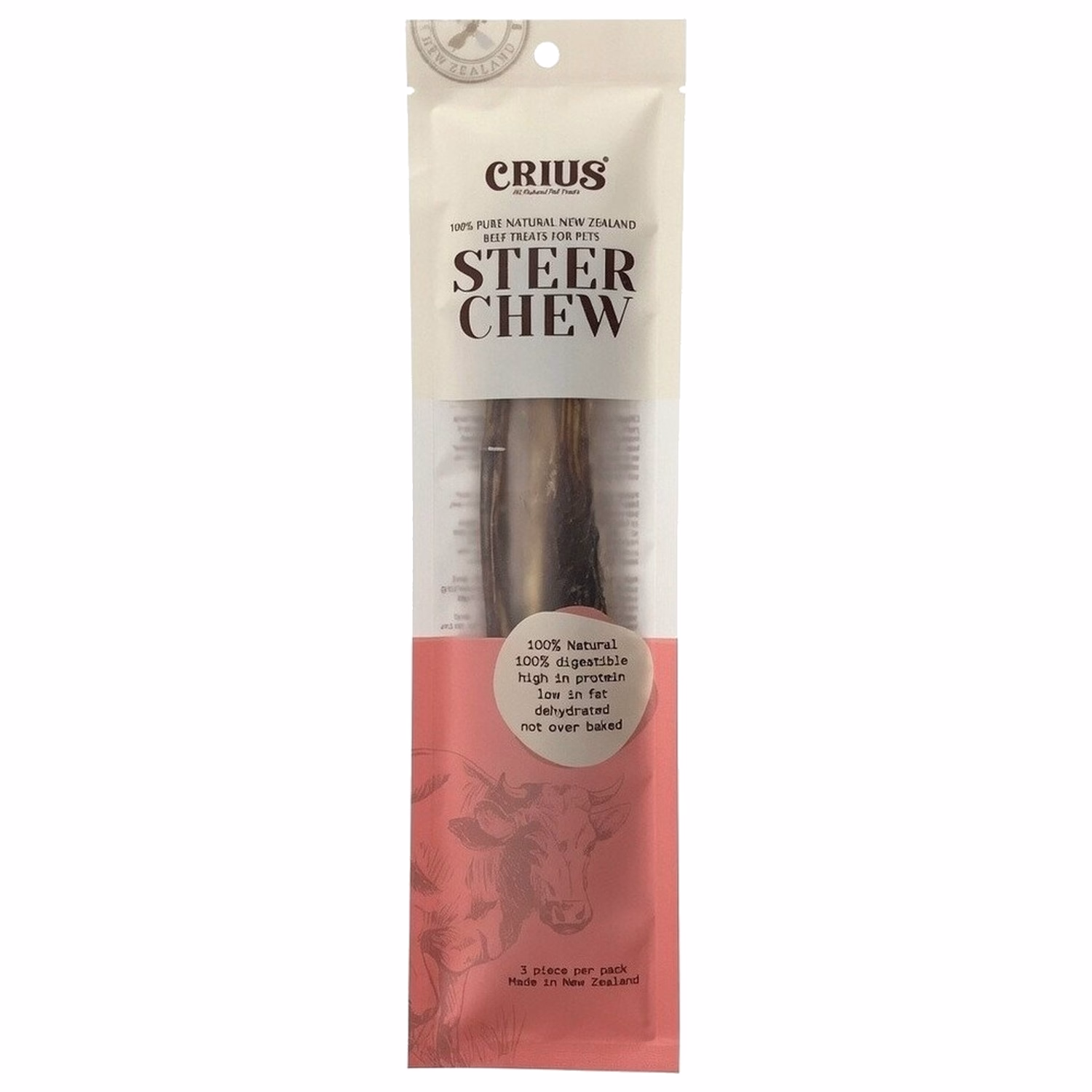 CRIUS Cat & Dog Treat - 100% Pure Naturals New Zealand Steer Chew 3pc (25cm each)
