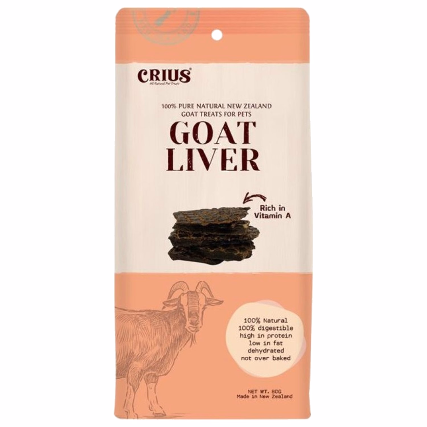 CRIUS Treat - 100% Pure Naturals New Zealand Goat Liver for Dogs 80g