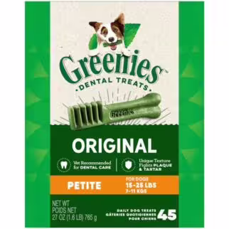 GREENIES Dog Dental Treats - Petite 15-25lb Dogs - 27oz | 45pcs