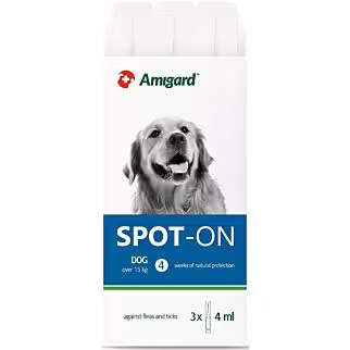 Amigard Spot-On Natural Flea & Tick Repellent for Medium Dogs 15-30kg - 12 Weeks - 3x4ml