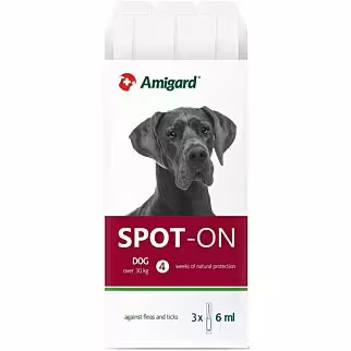 Amigard Spot-On Natural Flea & Tick Repellent for Large Dogs Over 30kg - 12 Weeks - 3x6ml