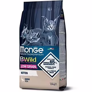 MONGE BWild 低穀物野生肉類幼貓乾糧 - 鵝肉配方