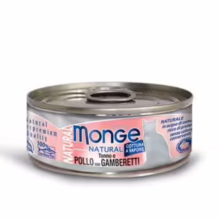 MONGE 貓罐頭 - 吞拿魚高蛋白質系列 - 吞拿魚，雞肉，蝦 80g