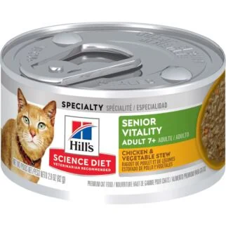 Hills Cat Canned Food - Science Diet Adult 7+ Senior Vitality - Chicken & Vegetable Stew 2.9oz