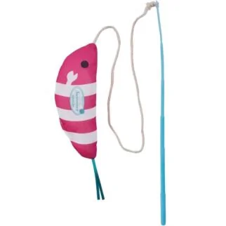 Petio 貓玩具 - 冷感沙沙發聲龍蝦&逗貓棒 (草莓色)