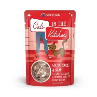 Weruva Cat Pouch - Cats in the Kitchen - Mack Jack & Sam - Salmon Mackerel & Skipjack Tuna in Gravy 3oz | 85g 
