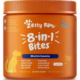 Zesty Paws 狗用8合1多種維他命多功能咀嚼片 - 雞肉味 315g (90粒)