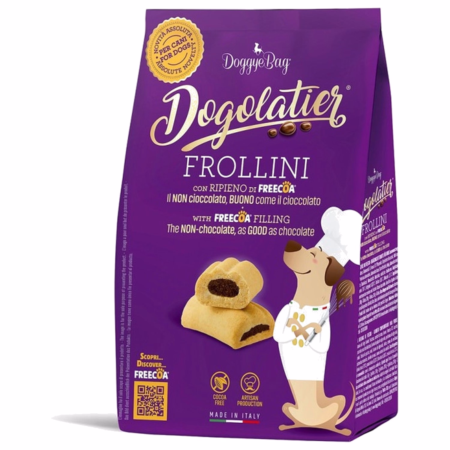 Doggye Bag Dog Treat - Dogolatier Frollini with Freecoa Filling - Grain Free Carob Cream Biscuits 180g