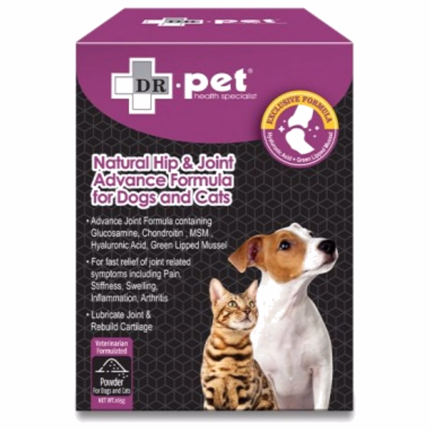 DR.pet Natural Hip & Joint Advance Formula Powder - Glucosamine & MSM for Dogs & Cats 165g