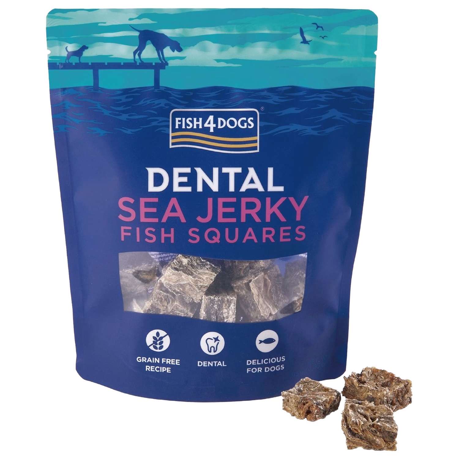 Fish4Dogs Dog Dental Treat - Sea Jerky Fish Squares 115g