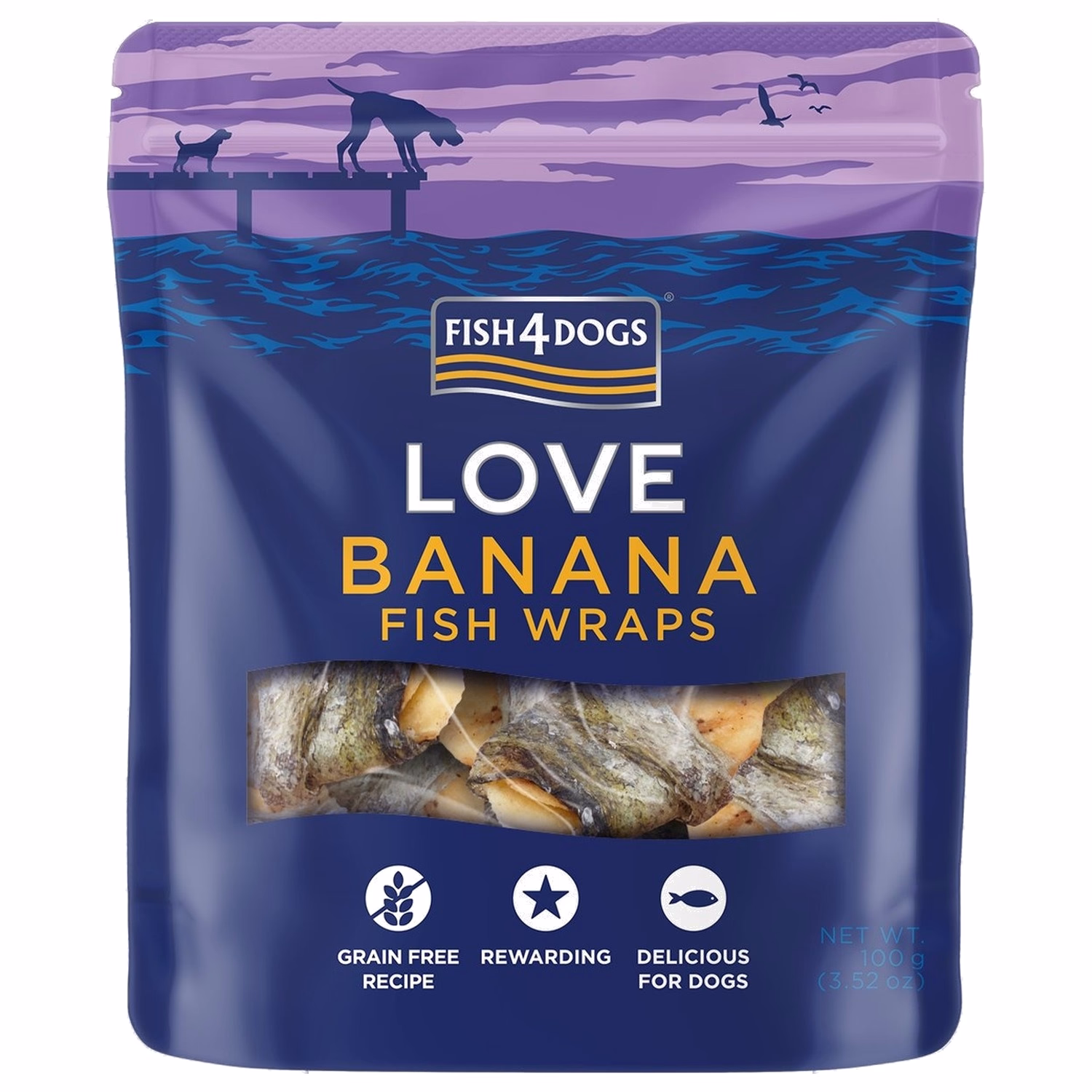 Fish4Dogs Dog Treat - Love Banana Fish Wraps 100g
