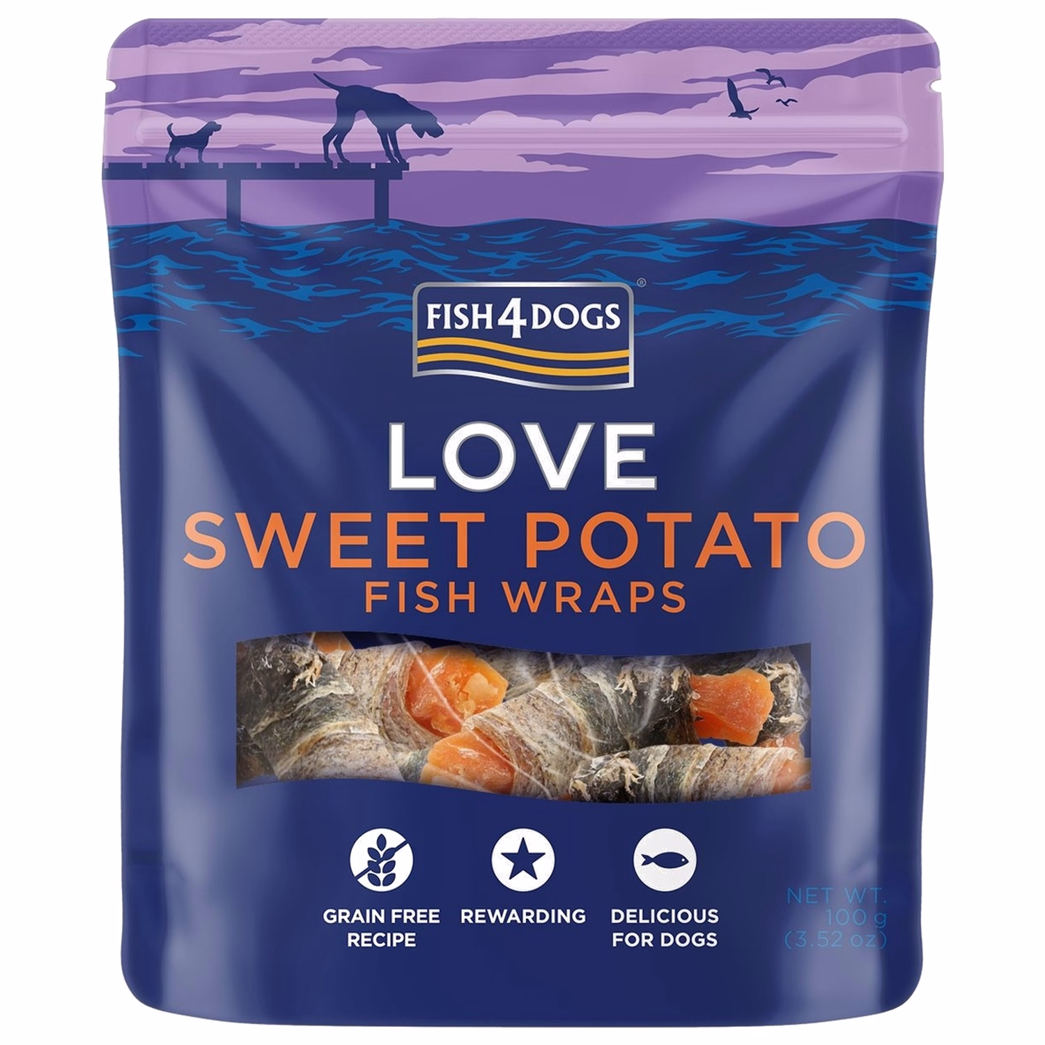 Fish4Dogs狗小食 - Love系列 - 純魚皮甜薯卷 100g