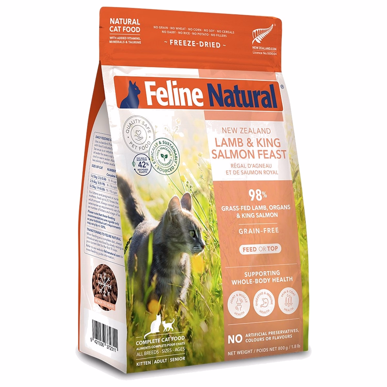 Feline Natural 冷凍脫水鮮肉貓糧 - 羊肉及帝王三文魚配方 800g