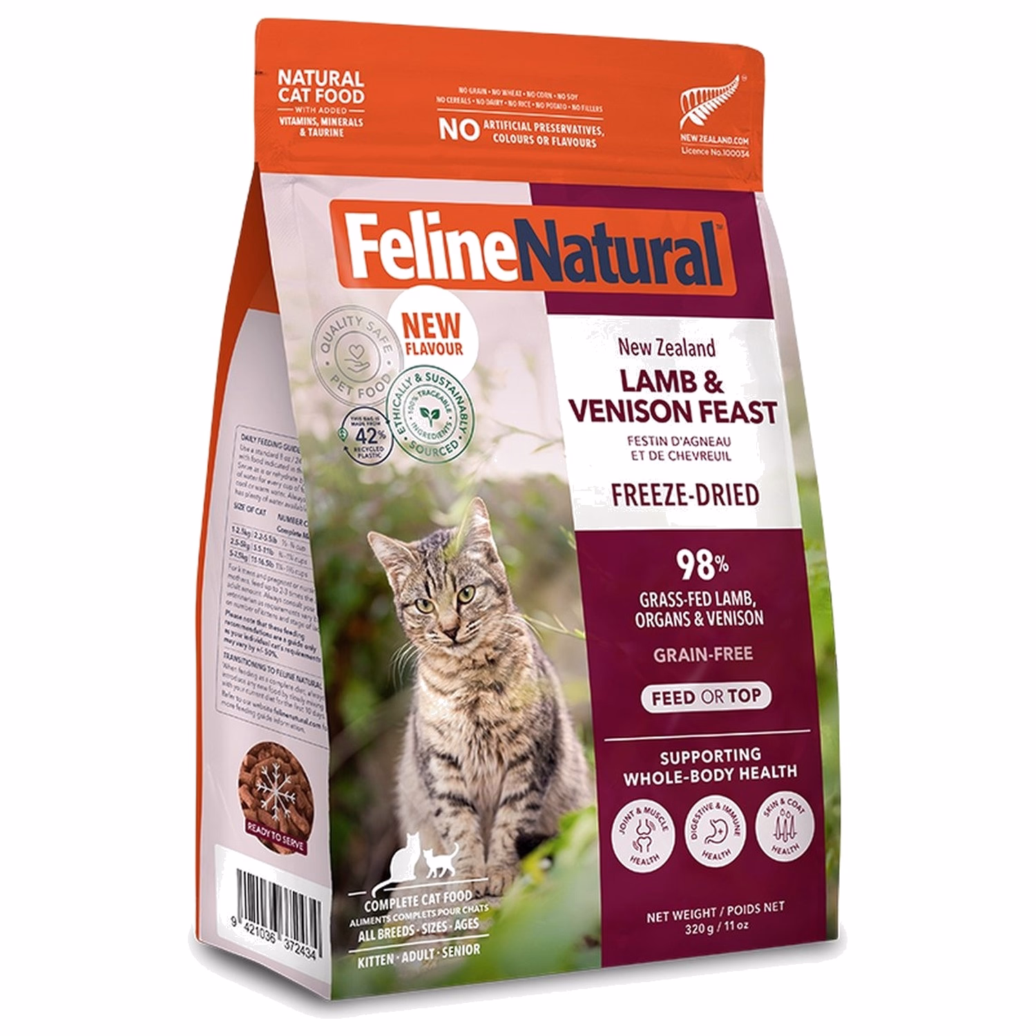 Feline Natural 冷凍脫水鮮肉貓糧 - 羊肉及鹿肉配方 320g