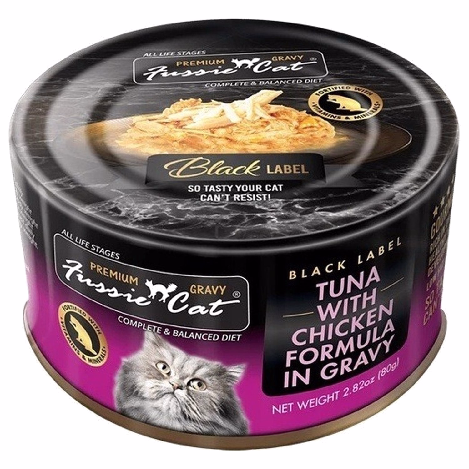 Fussie Cat Can - Black Label - Tuna with Chicken in Gravy 80g