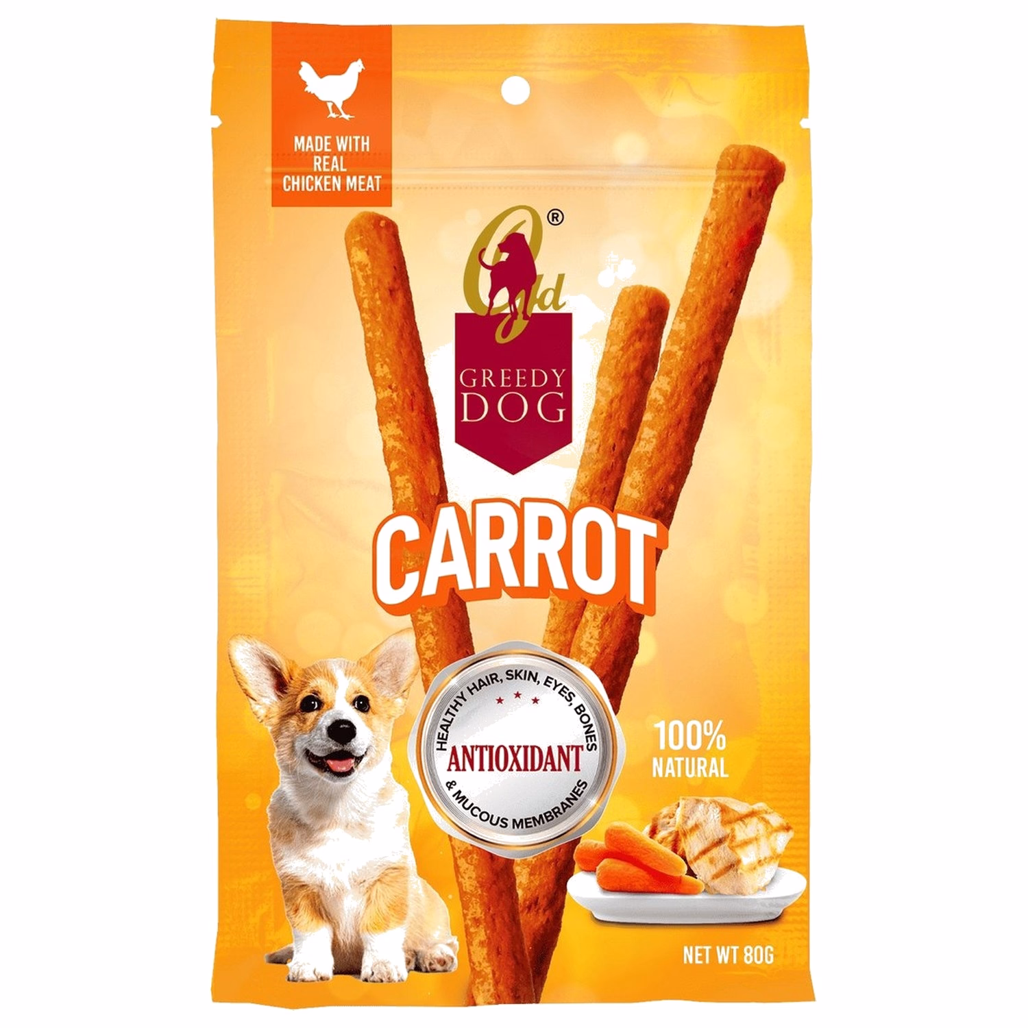 Greedy Dog Treat - Antioxidant Chicken Stick with Carrot 80g
