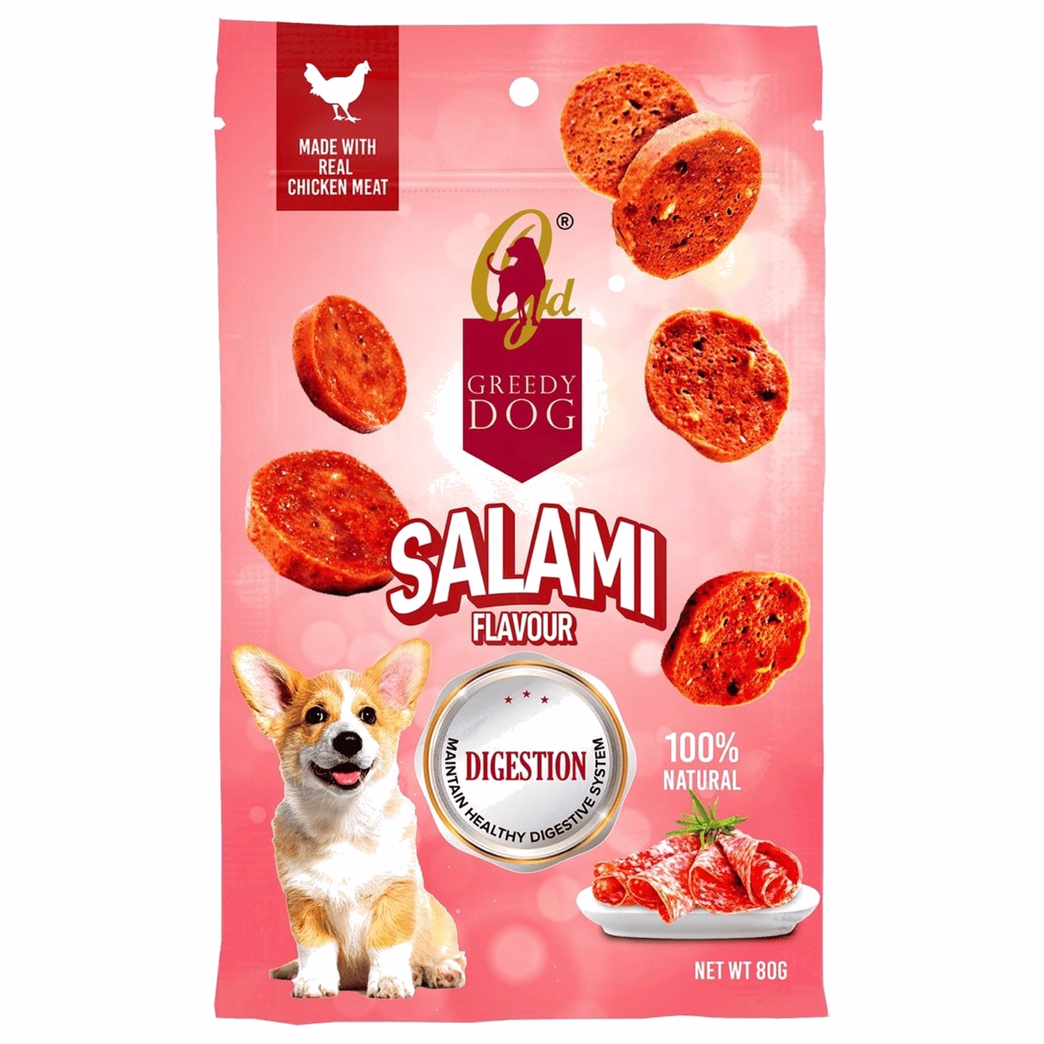 Greedy Dog Treat - Digestion Chicken Stick - Salami Flavor 80g