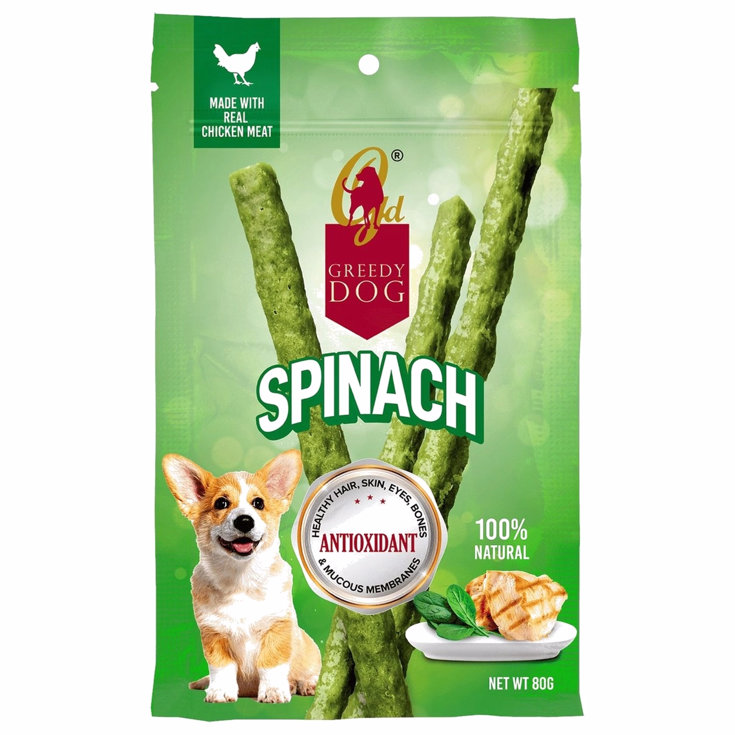 Greedy Dog Treat - Antioxidant Chicken Stick with Spinach 80g