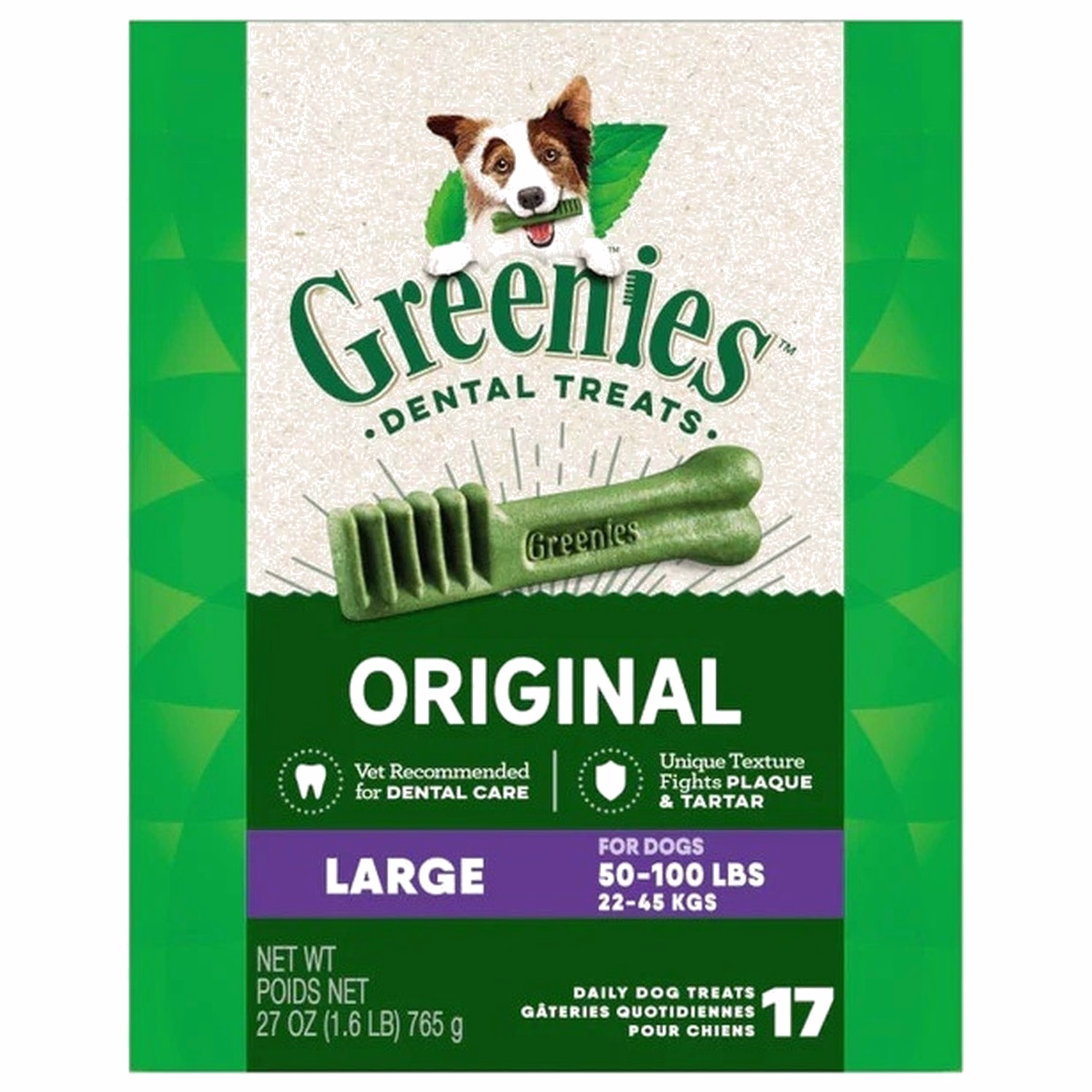 GREENIES Large Dental Treats for 50-100lb Dogs 27oz (17pc)