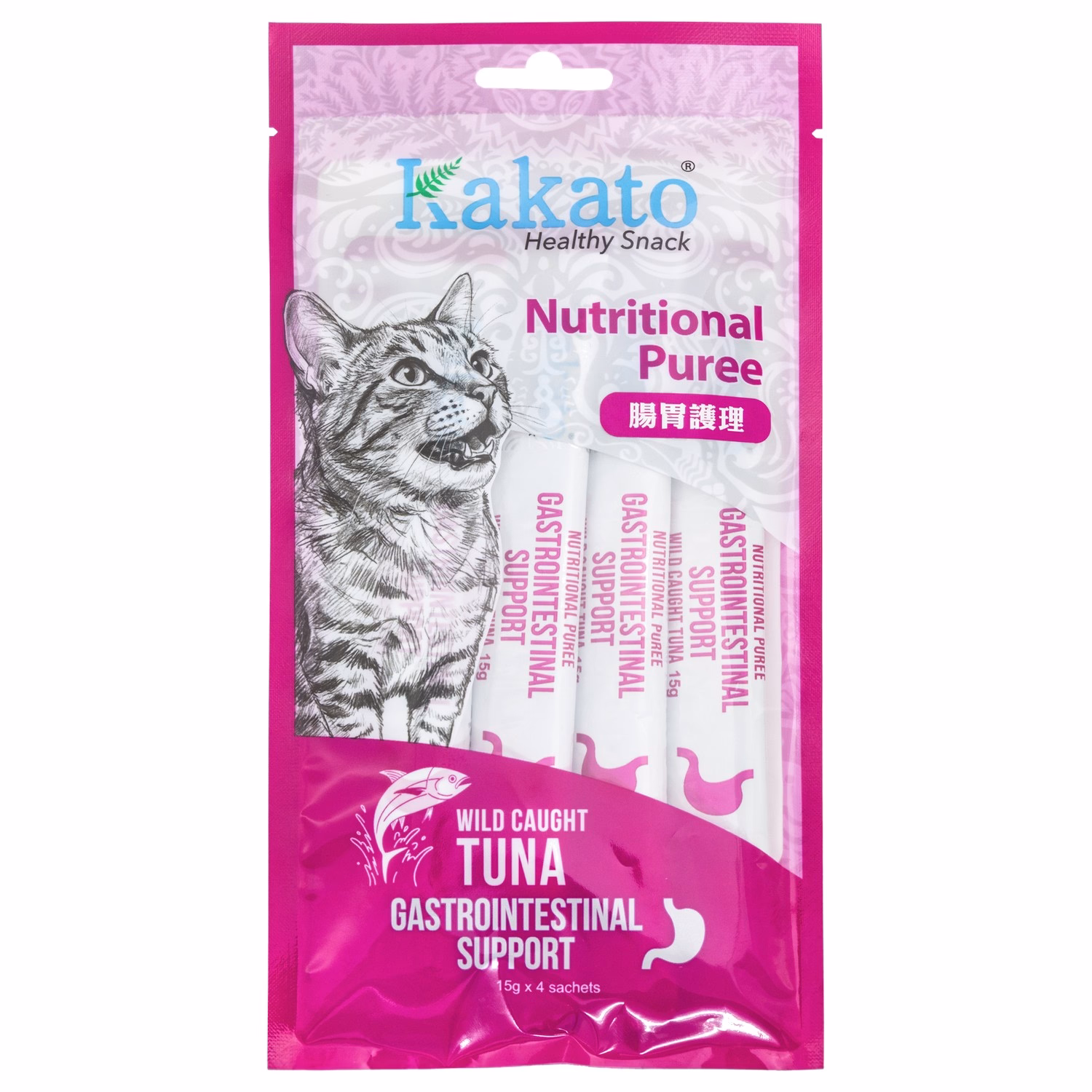 Kakato Cat Treat - Nutritional Puree - Gastrointestinal Support (Wild-caught Tuna) 15g x 4