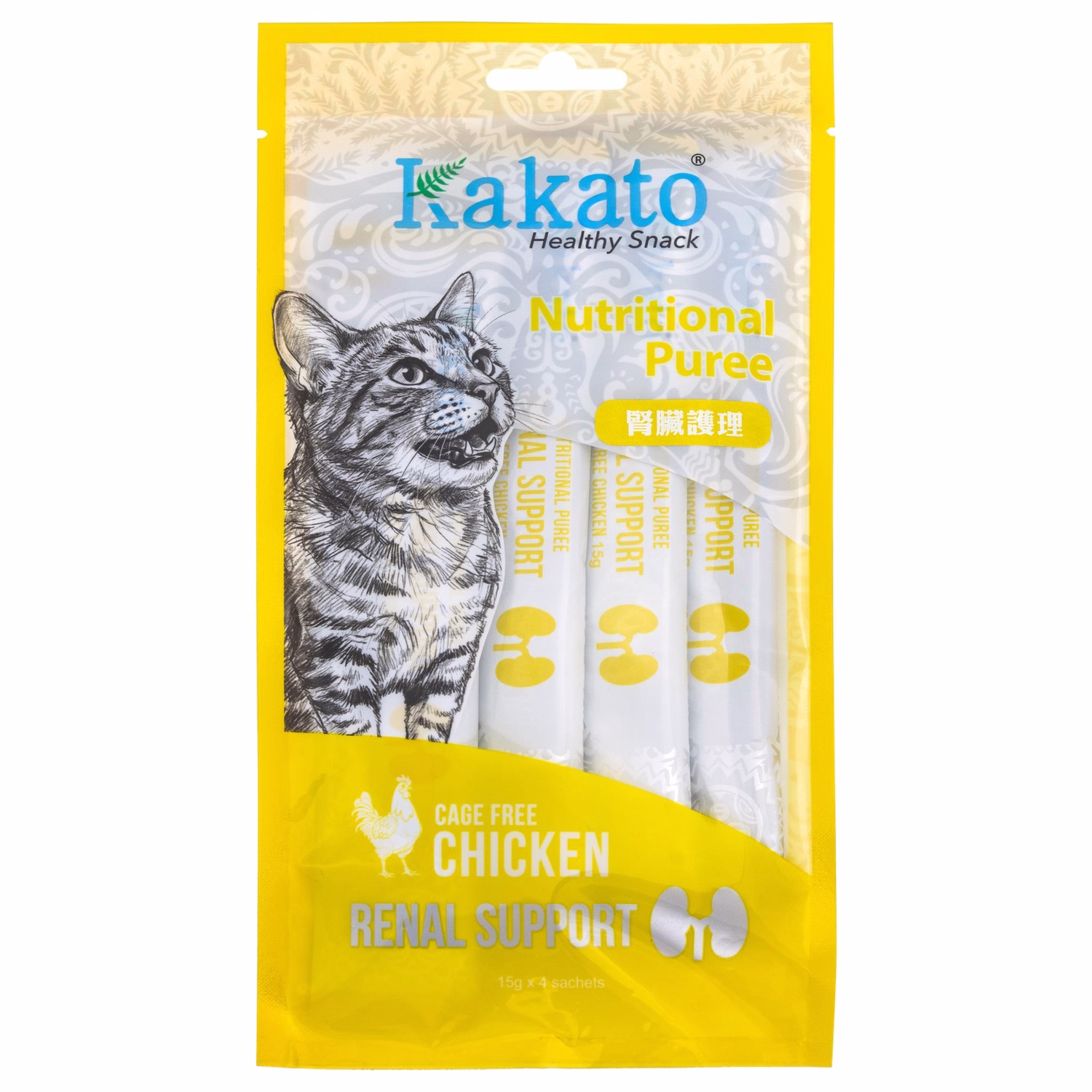 Kakato Cat Treat - Nutritional Puree - Renal Support (Cage-free Chicken) 15g x 4