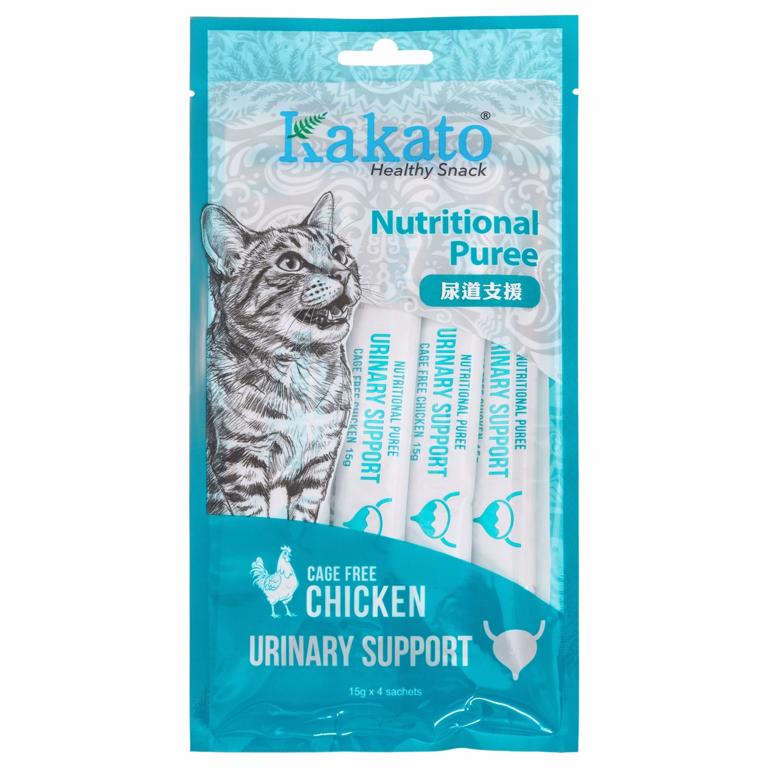 Kakato Cat Treat - Nutritional Puree - Urinary Support (Cage-free Chicken) 15g x 4