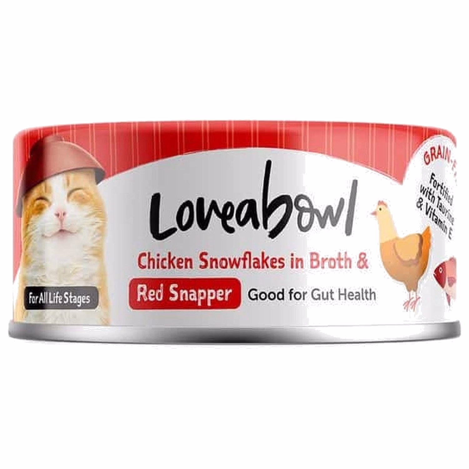 Loveabowl Cat Can - Grain Free Chicken Snowflakes In Broth With Red Snapper 70g