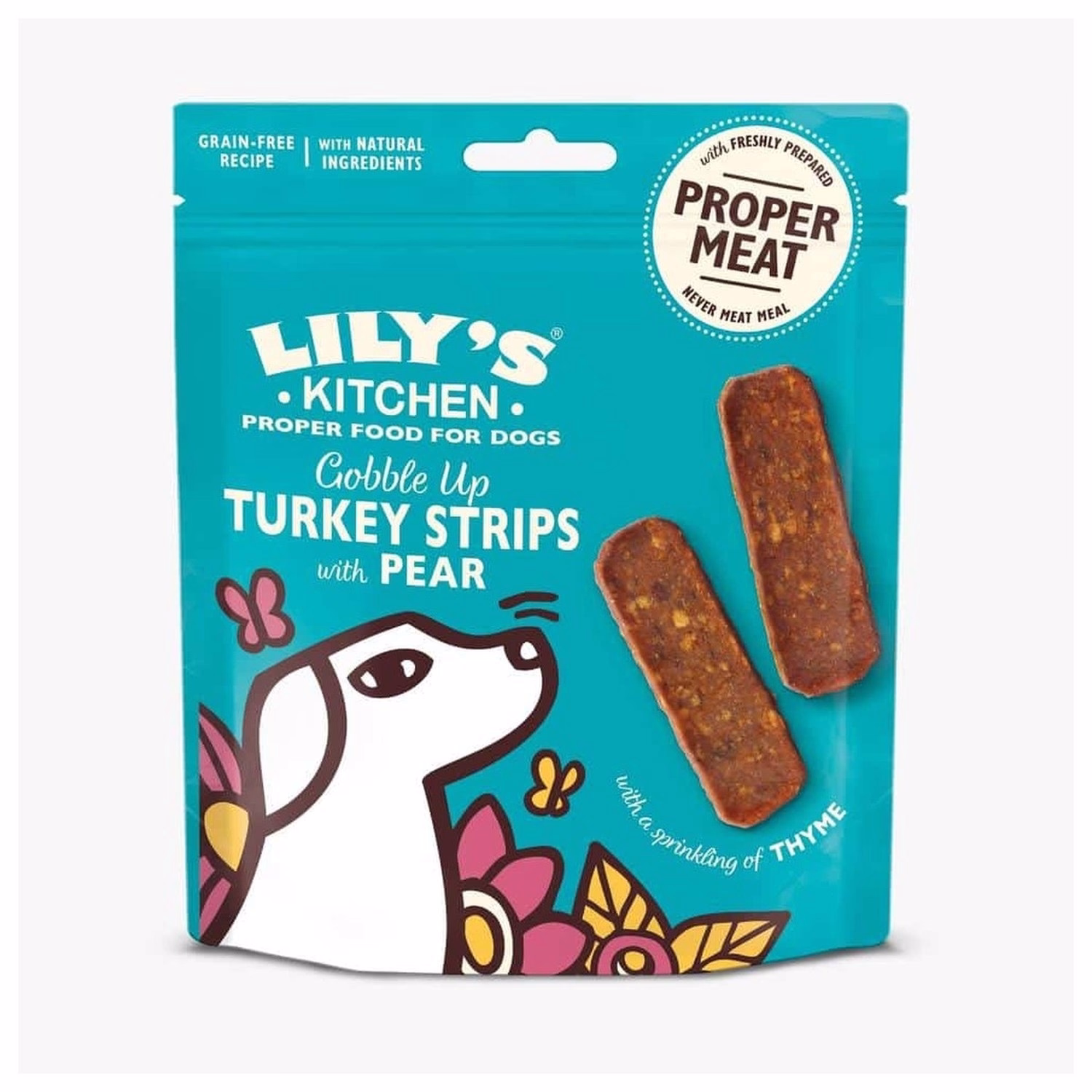 Lilys Kitchen Dog Treat - Gobble Up Turkey Strips with Pear 70g