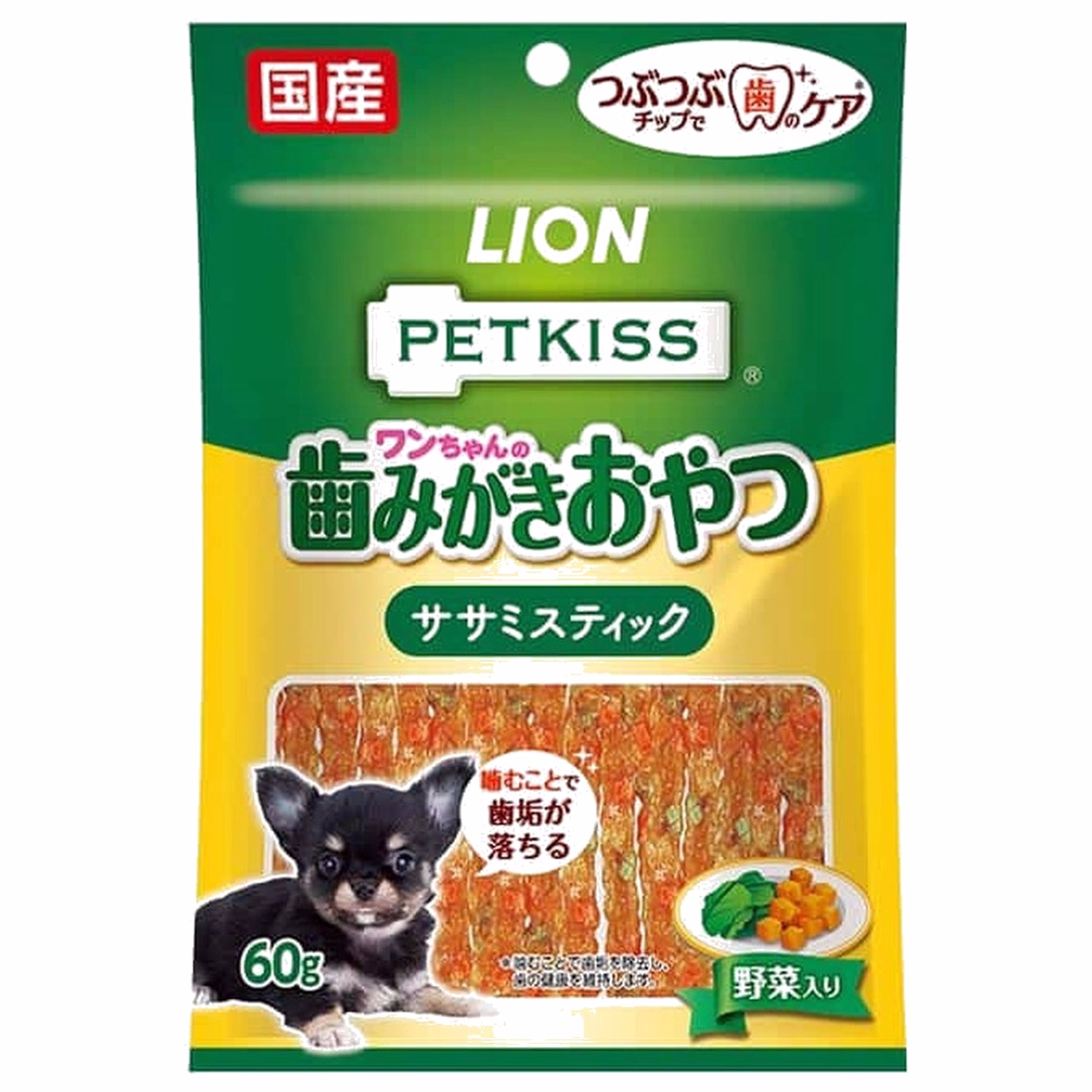 LION PET日本獅王狗小食 - PETKISS - 潔齒雞肉蔬菜條 60g