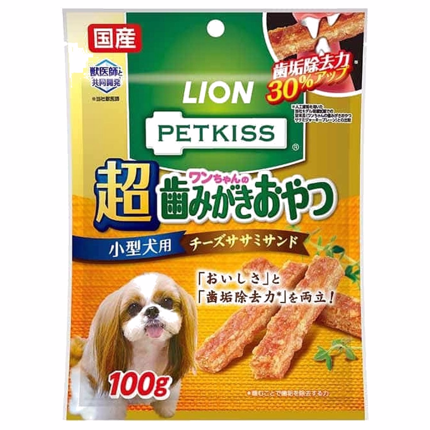 LION PET日本獅王狗小食 - PETKISS - 特強潔齒芝士雞肉三文治肉片(小) 100g