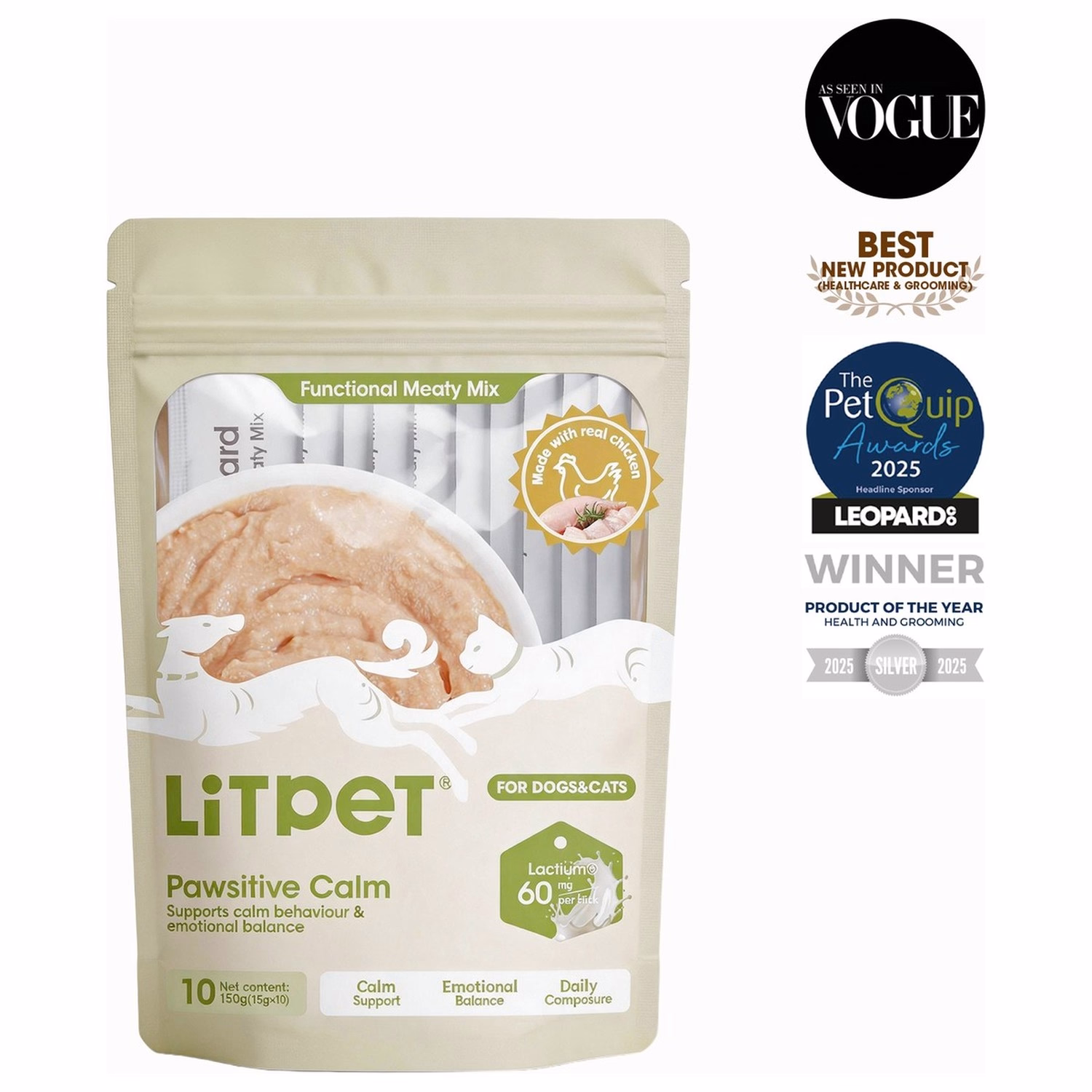 LiTPET Pawsitive Calm Meaty Mix for Dogs & Cats 15g x 10pcs