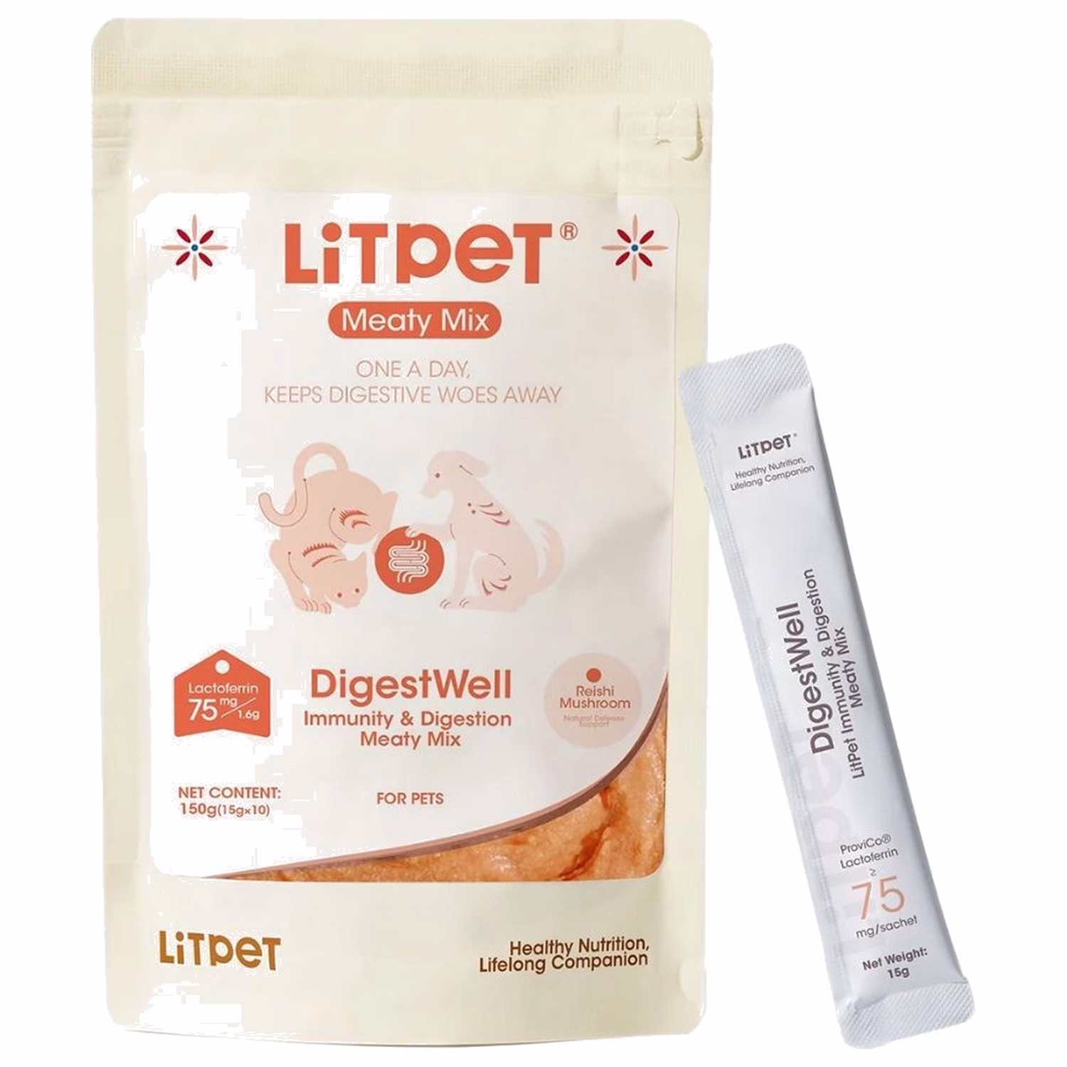 LiTPET DigestWell Meaty Mix for Dogs & Cats 15g x 10pcs