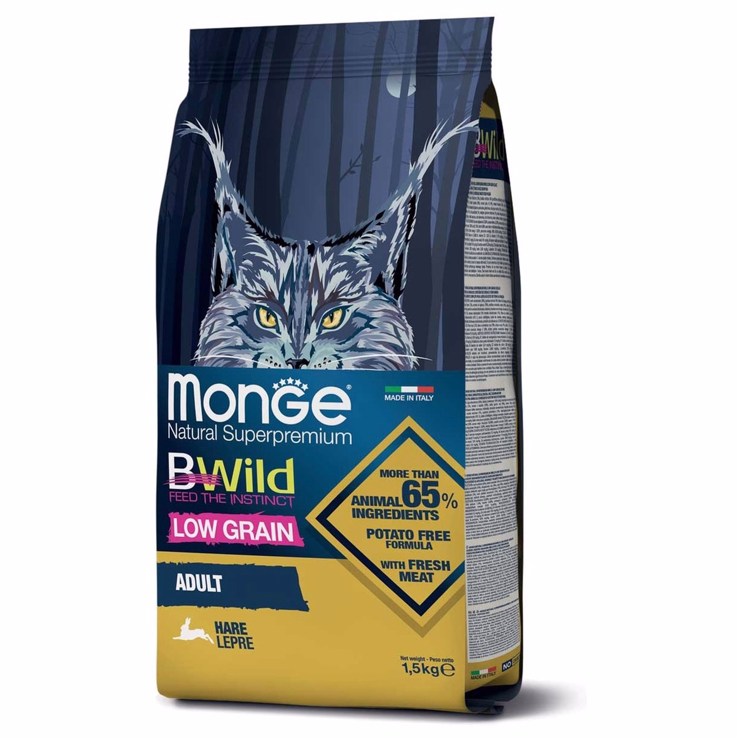 MONGE 低穀物野生系列 - 成貓乾糧 - 兔肉配方 1.5kg - EXP 08-01-2027