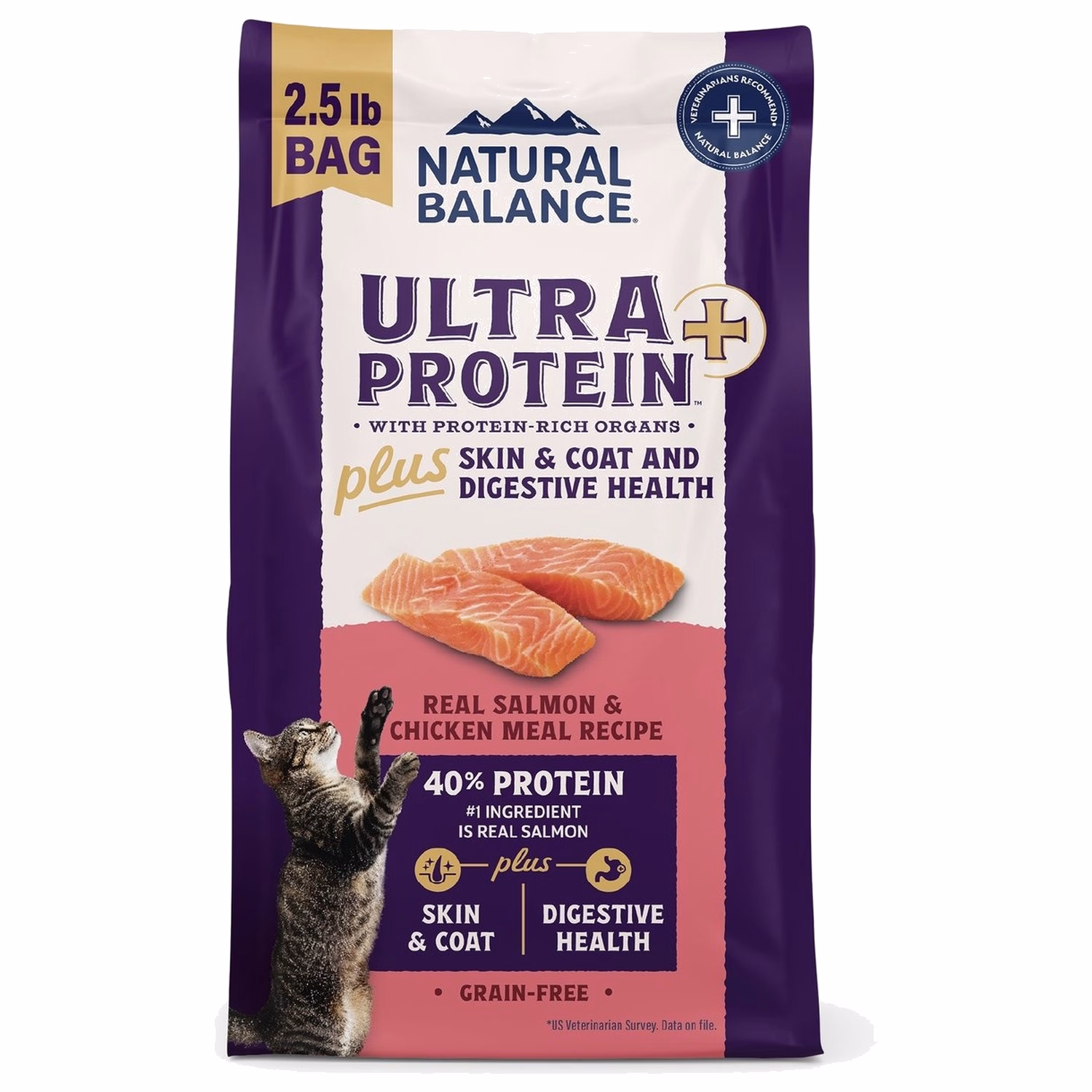 Natural Balance Cat Food - Ultra Protein+ Skin & Coat & Digestive Health - Salmon & Chicken Meal