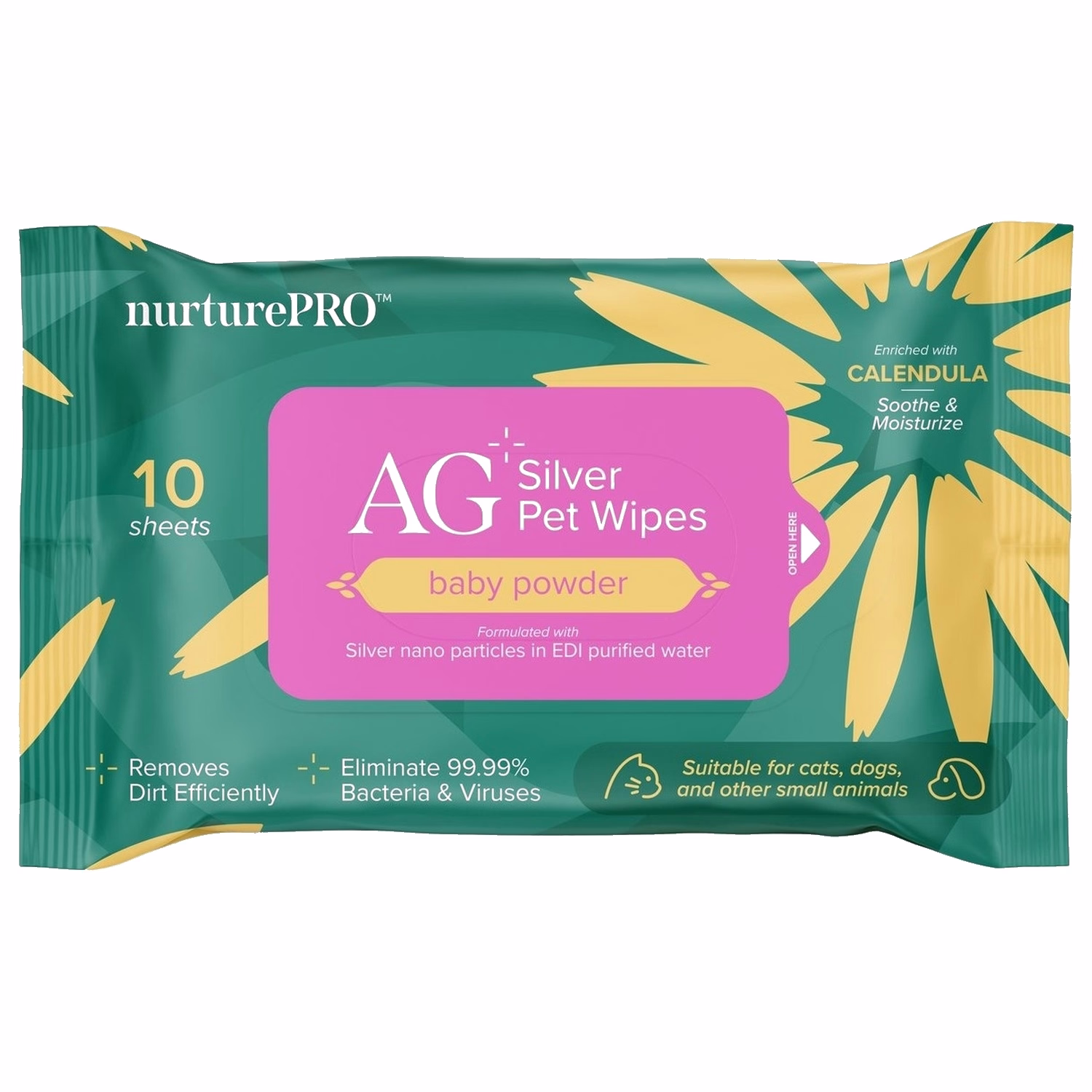 Nurture Pro AG+ Silver Pet Wipes - Baby Powder