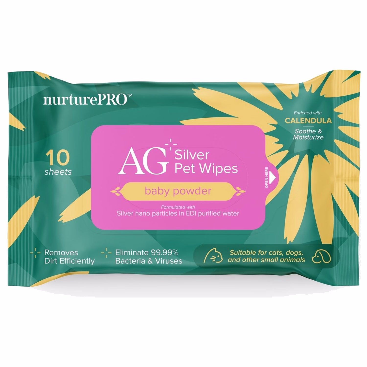Nurture Pro AG+ 銀離子寵物親膚消毒濕紙巾 - 爽身粉味