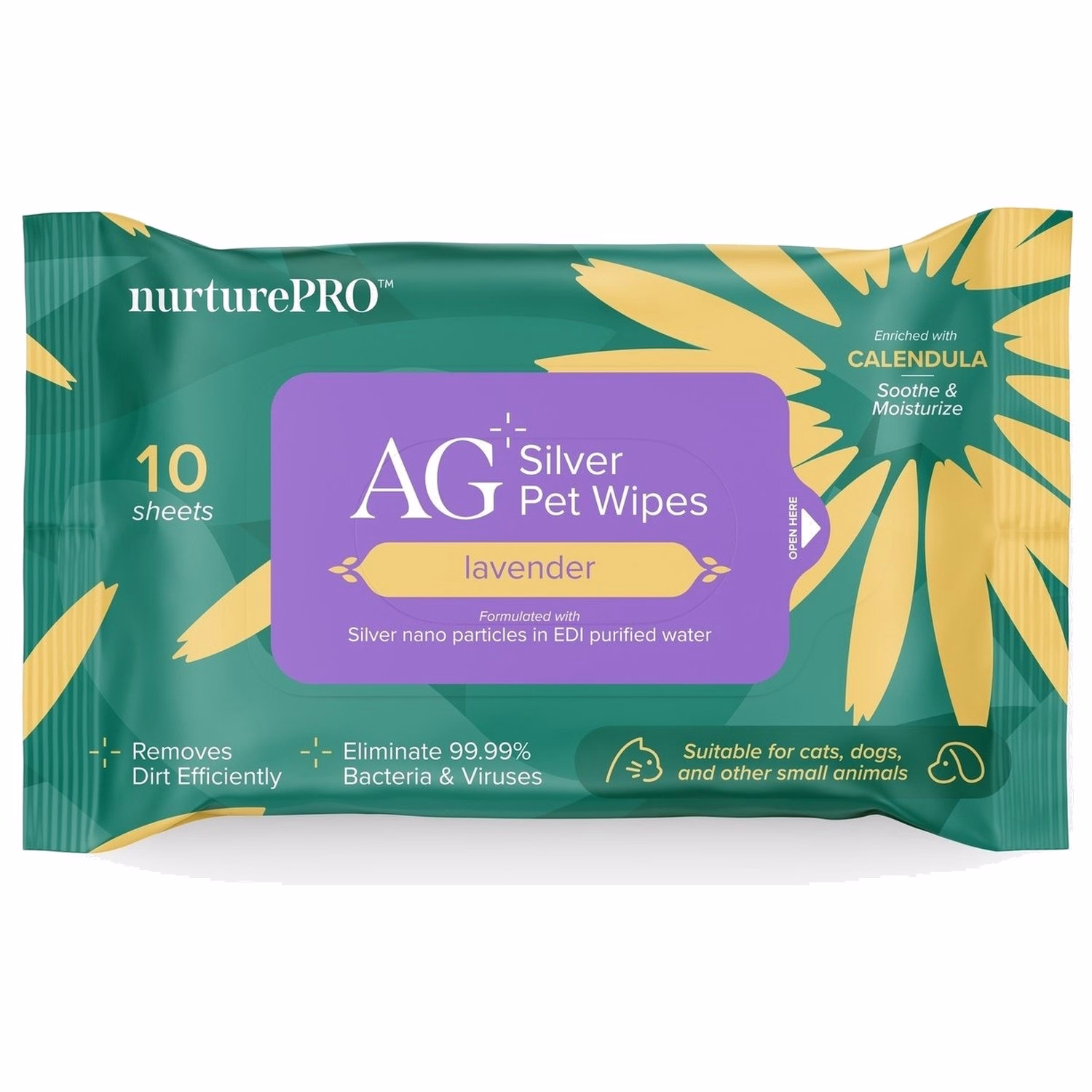Nurture Pro AG+ Silver Pet Wipes - Lavender 10pcs - EXP 24-09-2026