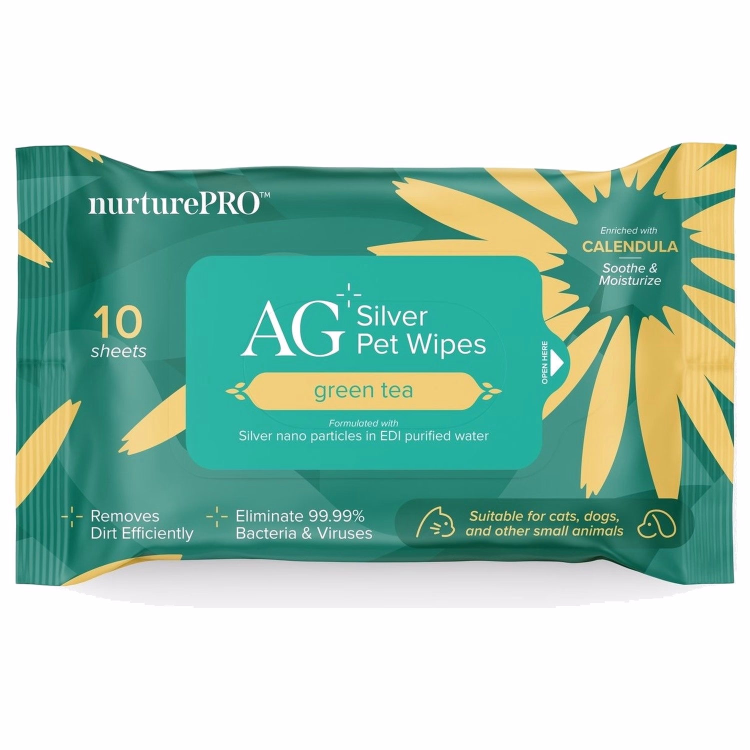 Nurture Pro AG+ Silver Pet Wipes - Green Tea