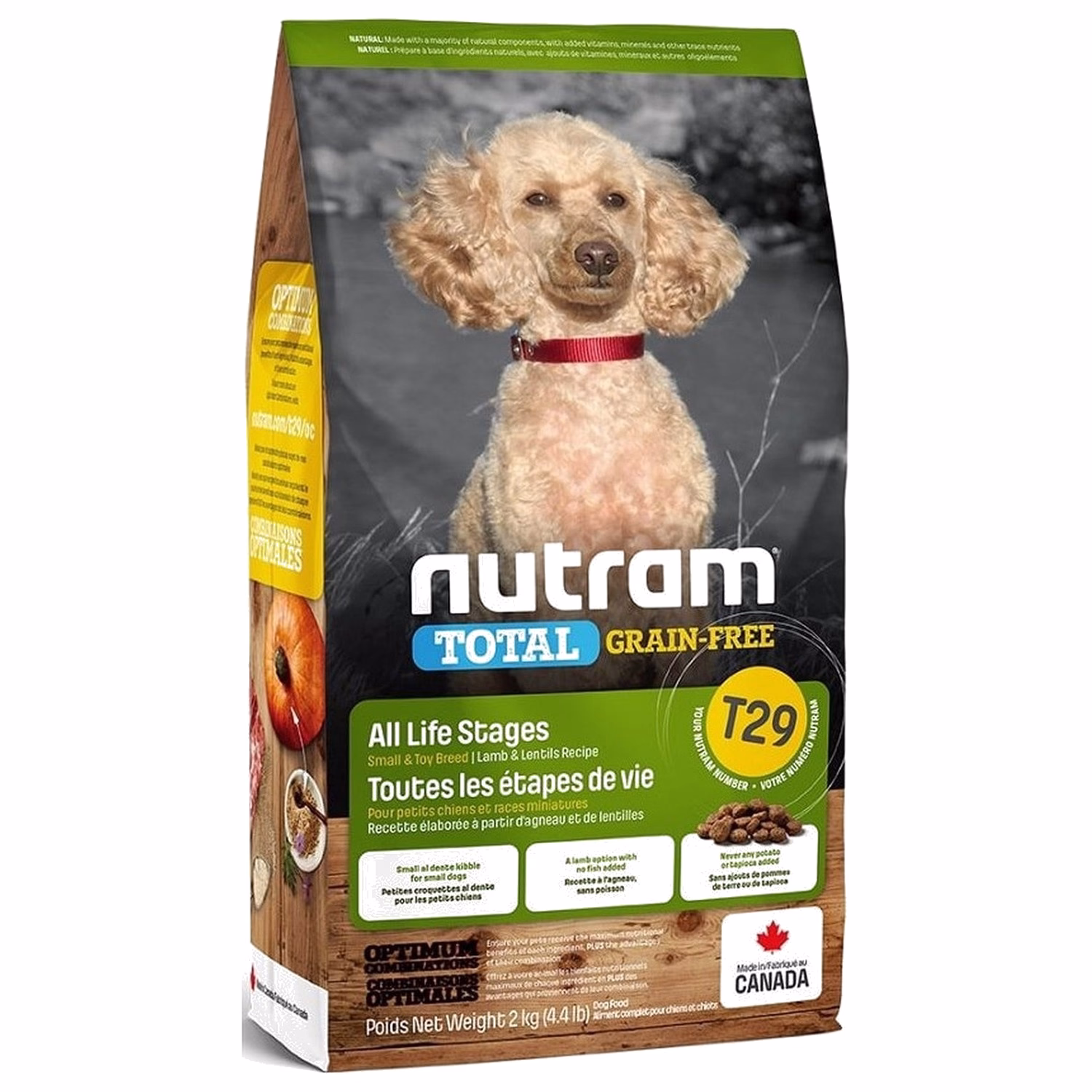 Nutram 加拿大紐頓狗乾糧 - T29 無穀物小型犬 - 羊肉小扁豆配方 2kg - EXP 15/10/2026 (穿袋 – 重新密封)