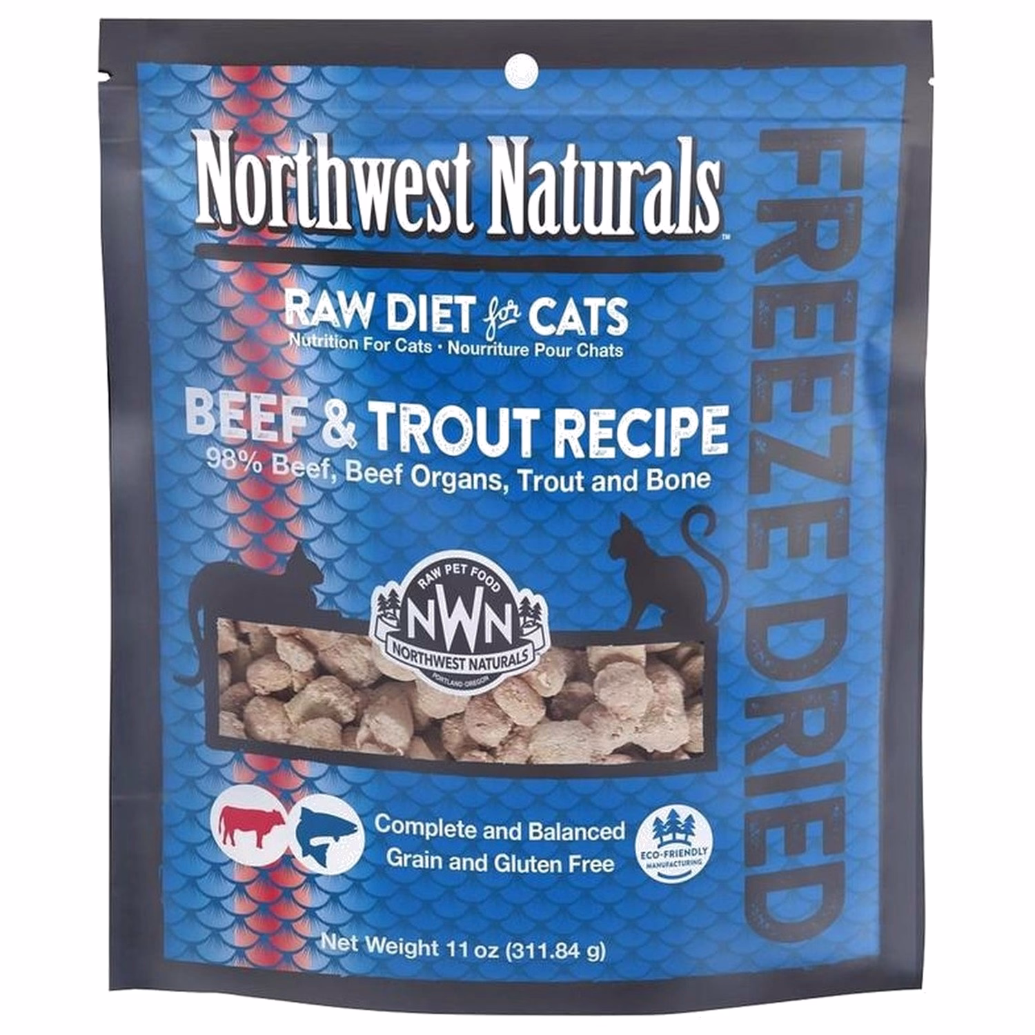 Northwest Naturals 凍乾脫水貓糧 - 牛肉及鱒魚 11oz | 311g