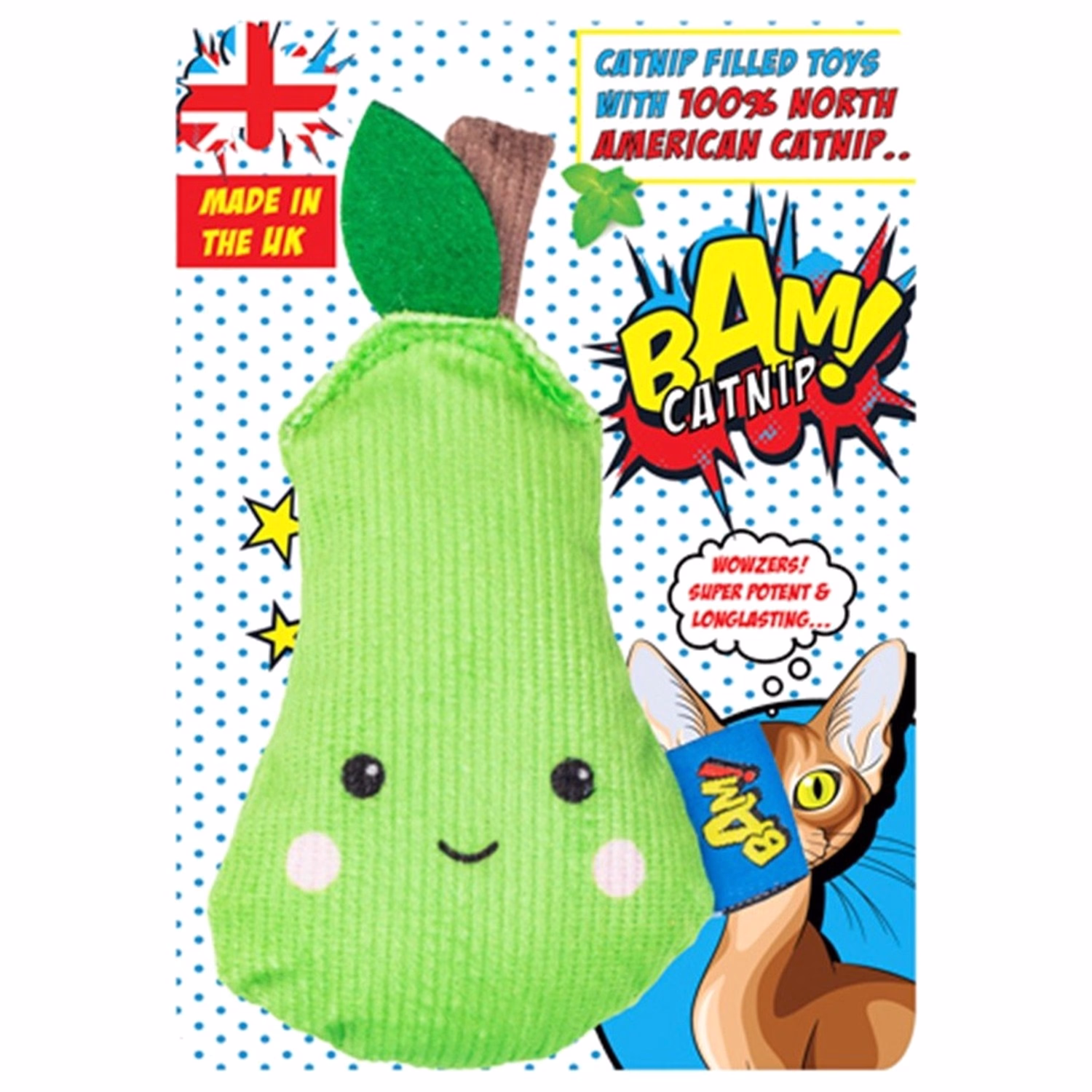 BAM Cat Toy - Super Potent & Long Lasting 100% Filled American Catnip Percy Pear