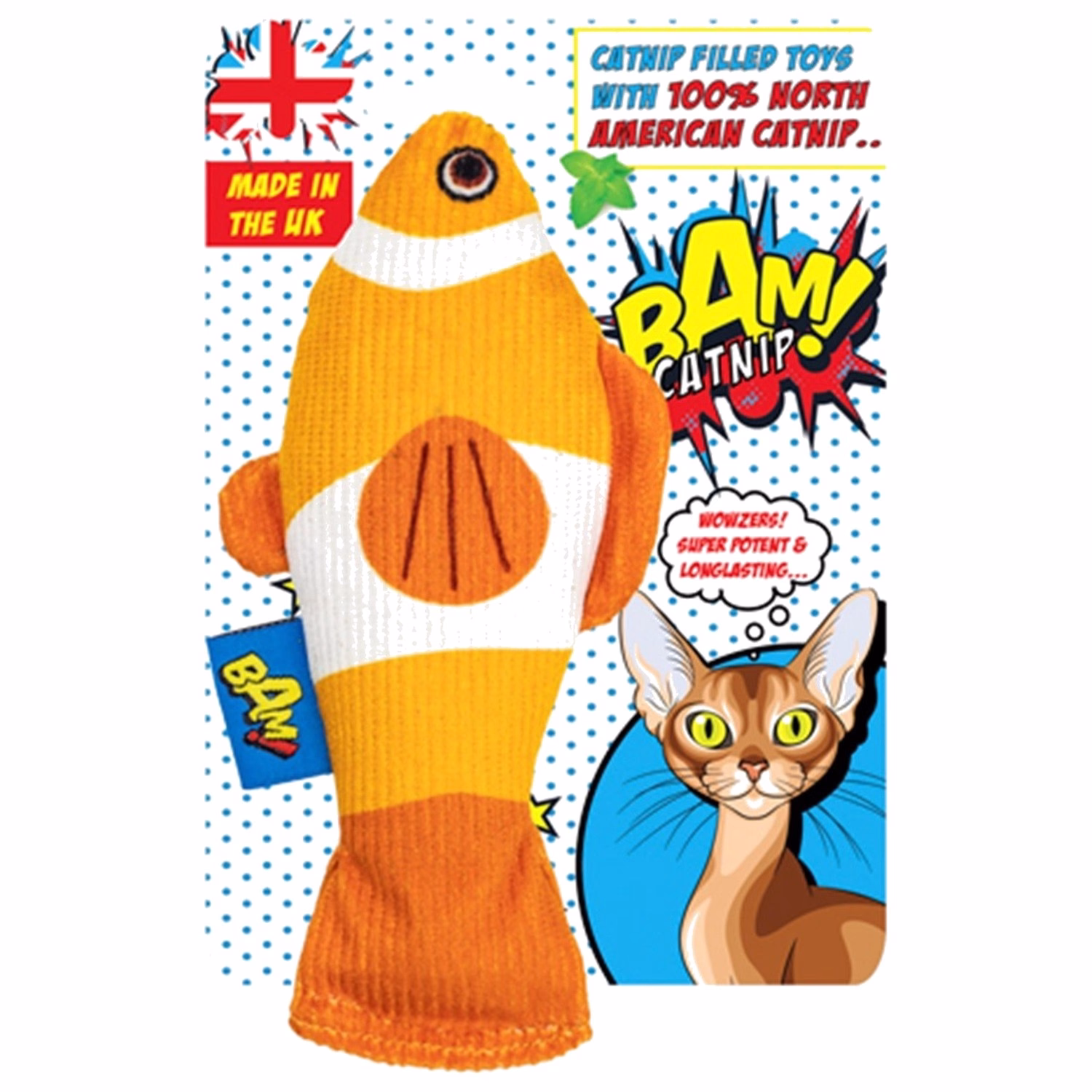 BAM Cat Toy - Super Potent & Long Lasting 100% Filled American Catnip Conny Clownfish