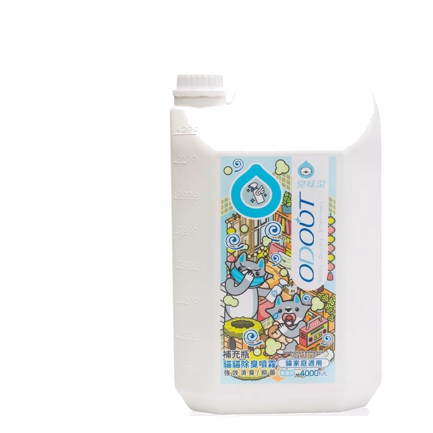 ODOUT 臭味滾除臭/抑菌噴霧補充瓶 4L (貓用)