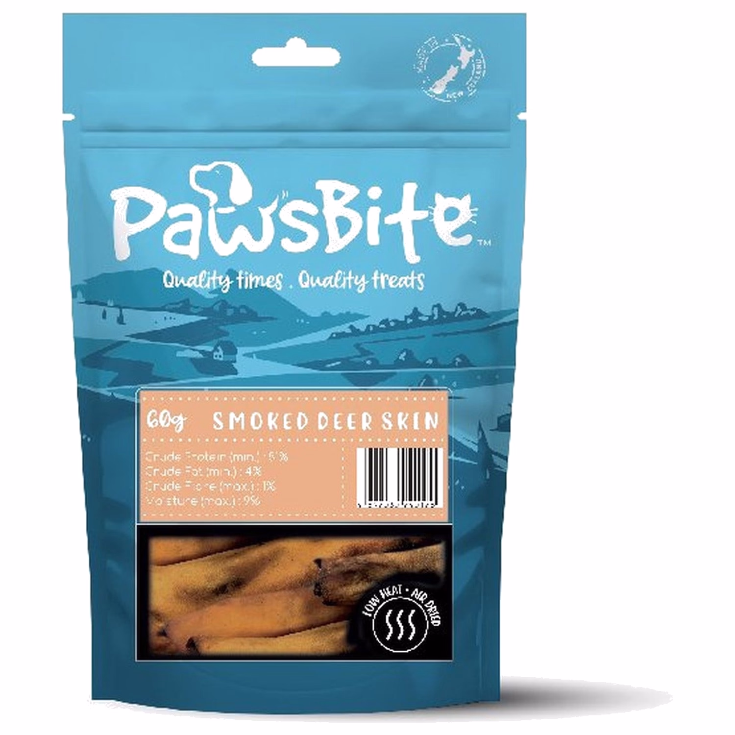 PawsBite Cat & Dog Treat - Air Dried Smoked Deer Skin 60g